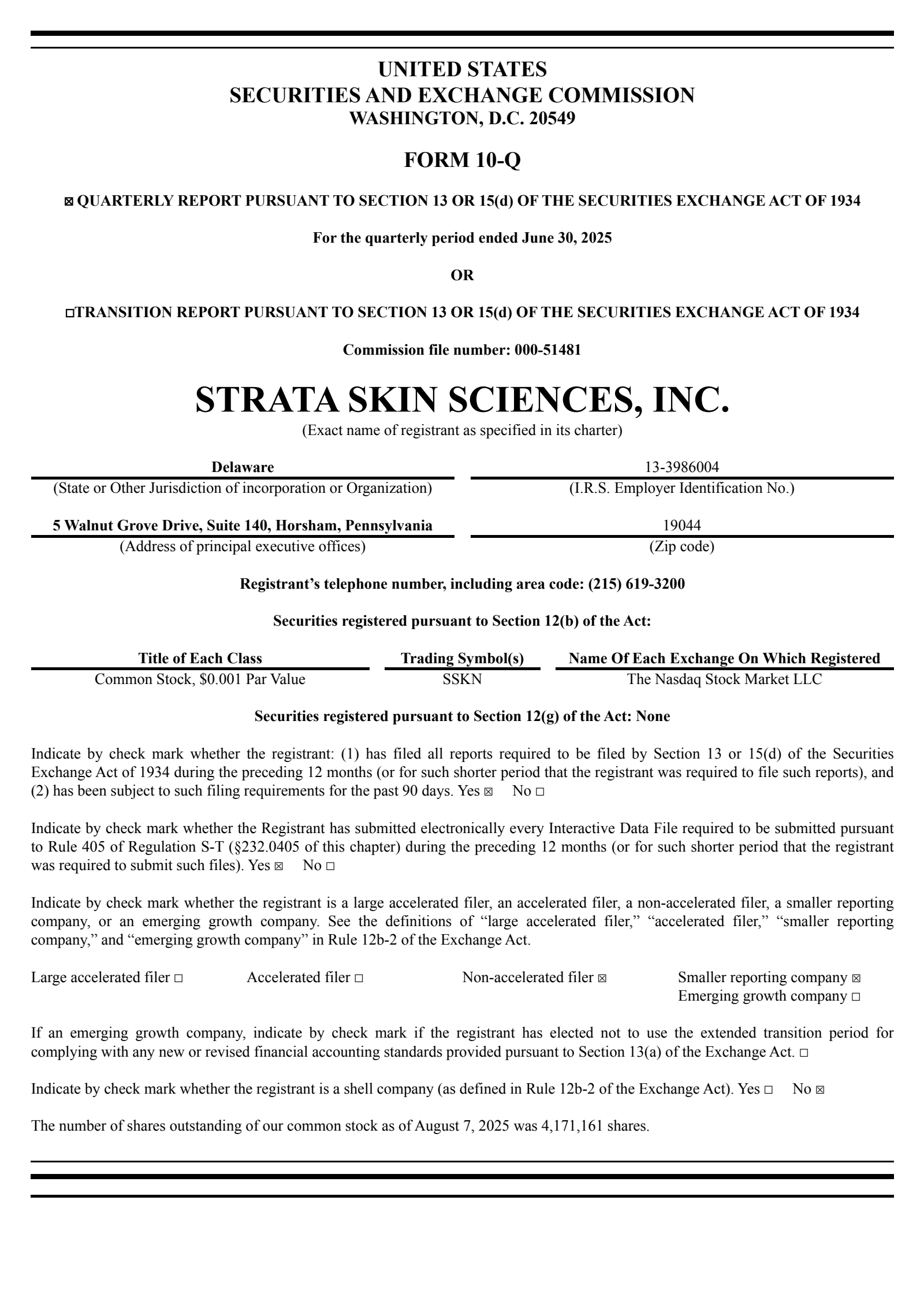 Strata Skin Sciences' Q2 2025 Quarterly report