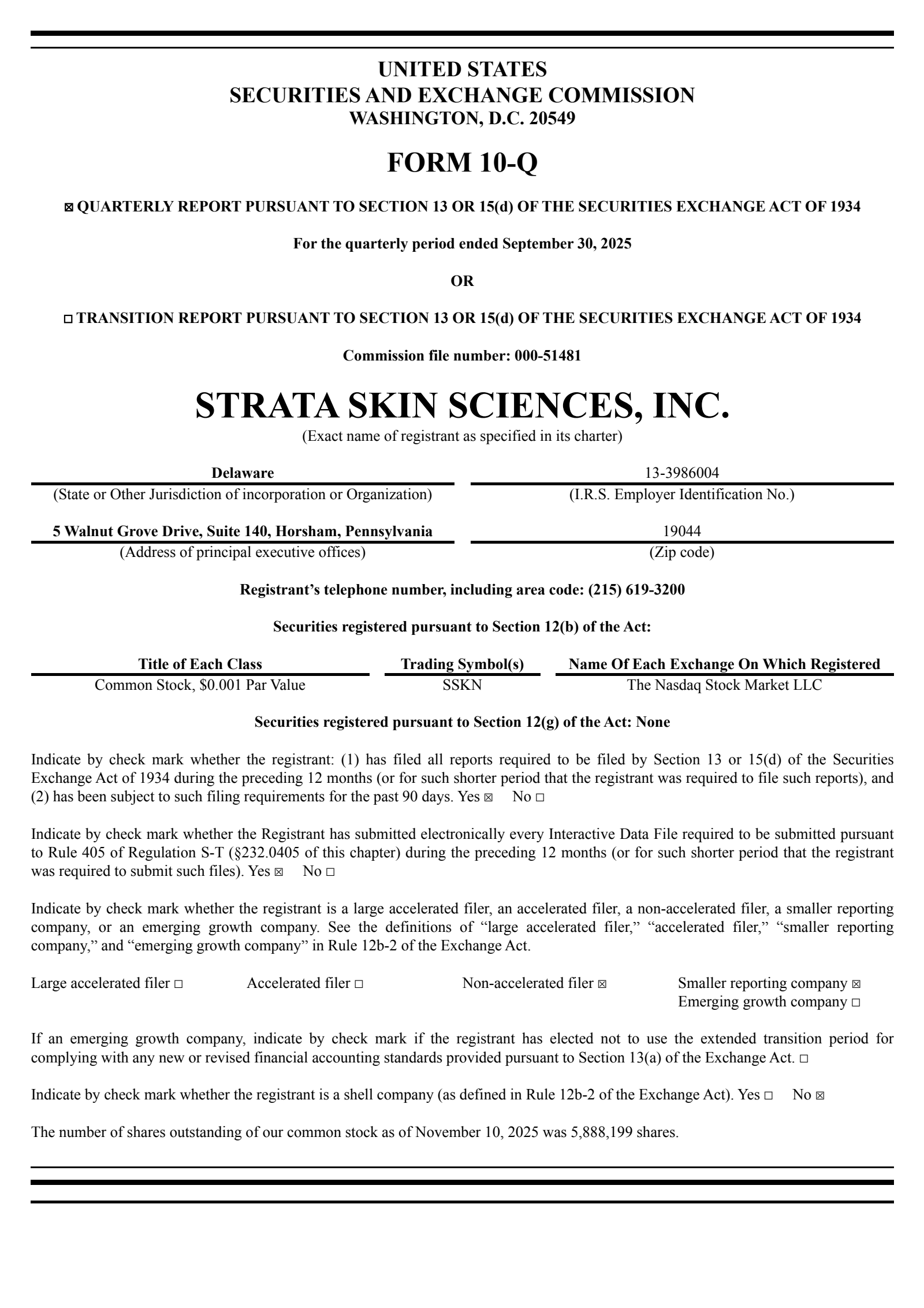 Strata Skin Sciences' Q3 2025 Quarterly Report