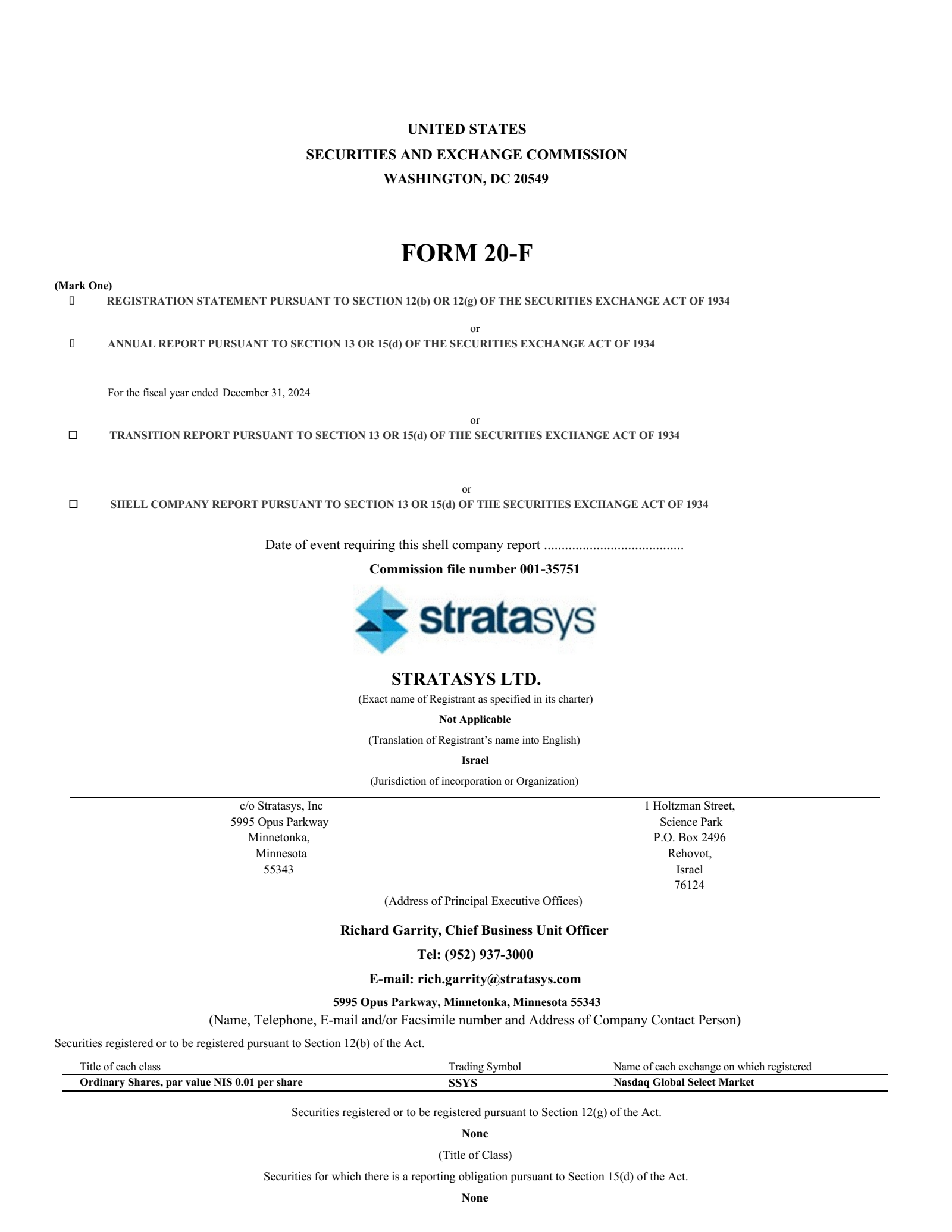 Stratasys' Q4 2024 Annual Report