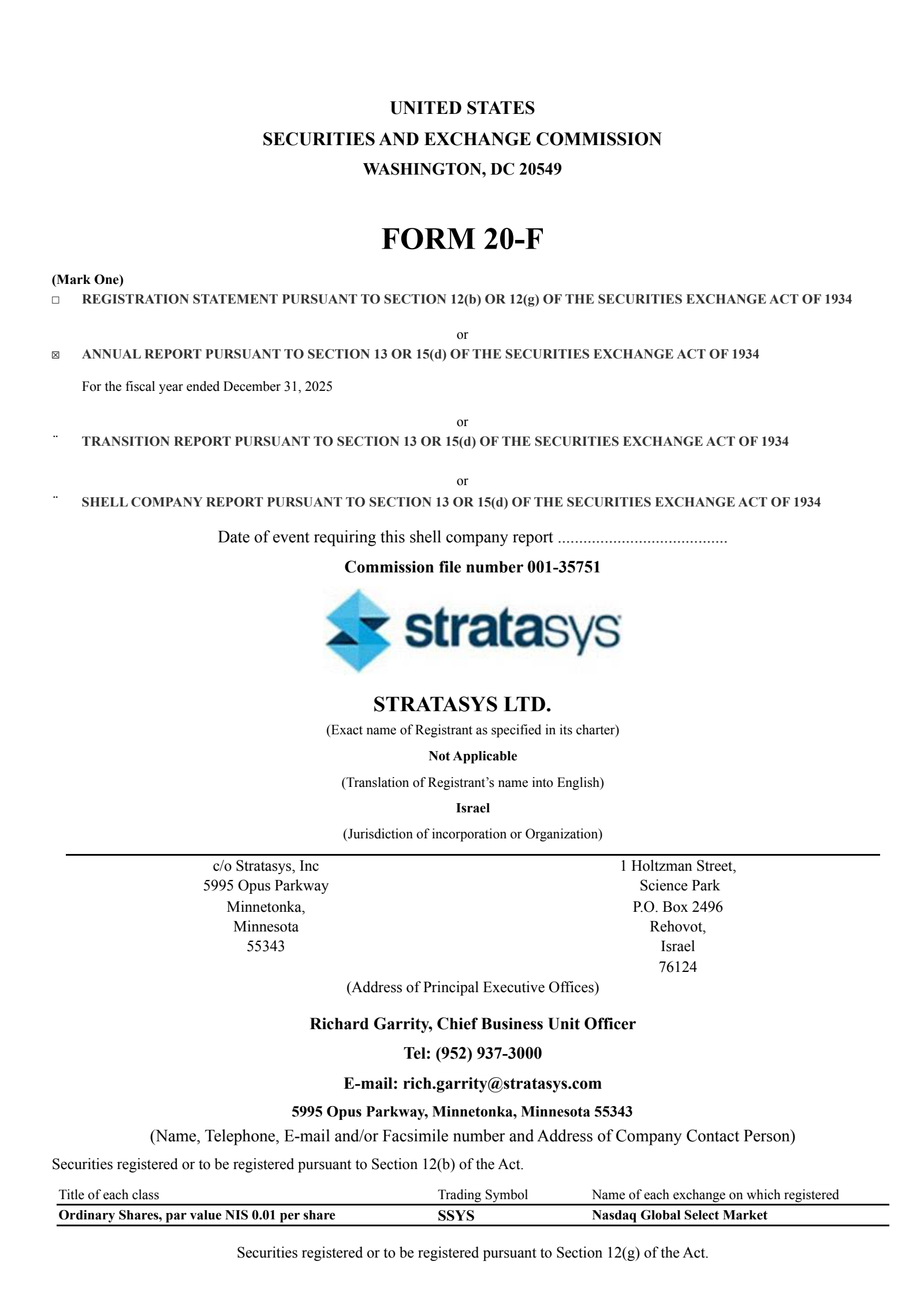 Stratasys' Q4 2025 Annual report