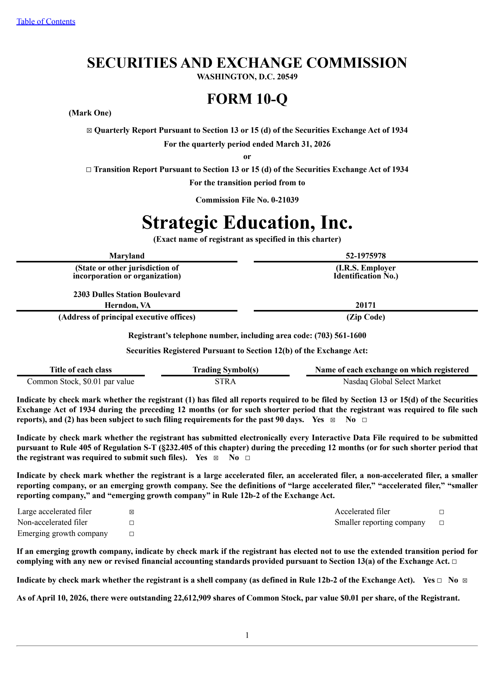 Strategic Education's Q1 2026 Quarterly report