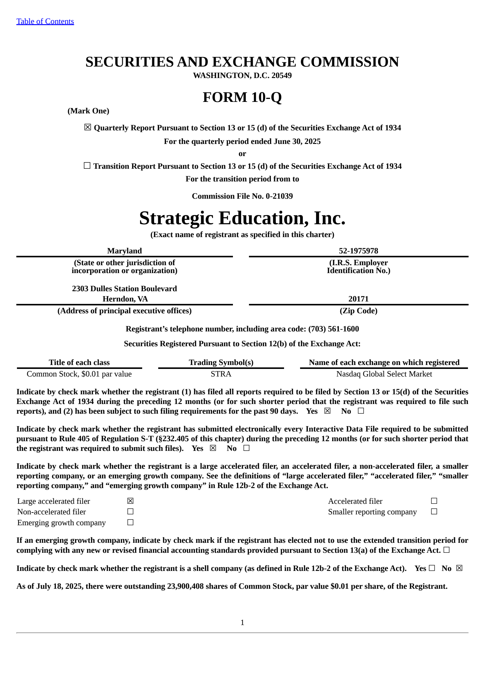 Strategic Education's Q2 2025 Quarterly report