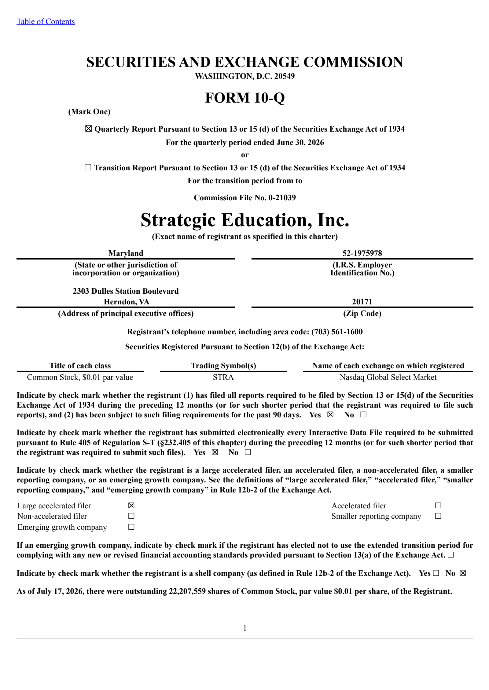 Strategic Education's Q2 2026 Quarterly report