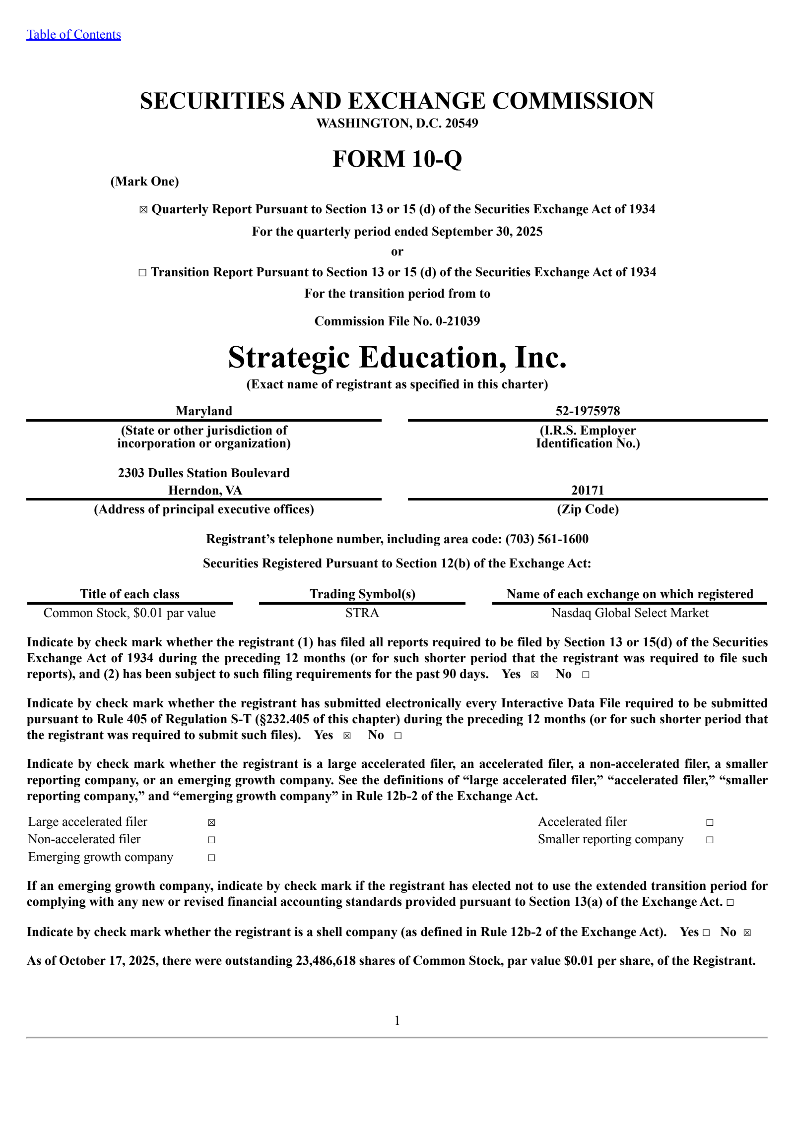 Strategic Education's Q3 2025 Quarterly Report