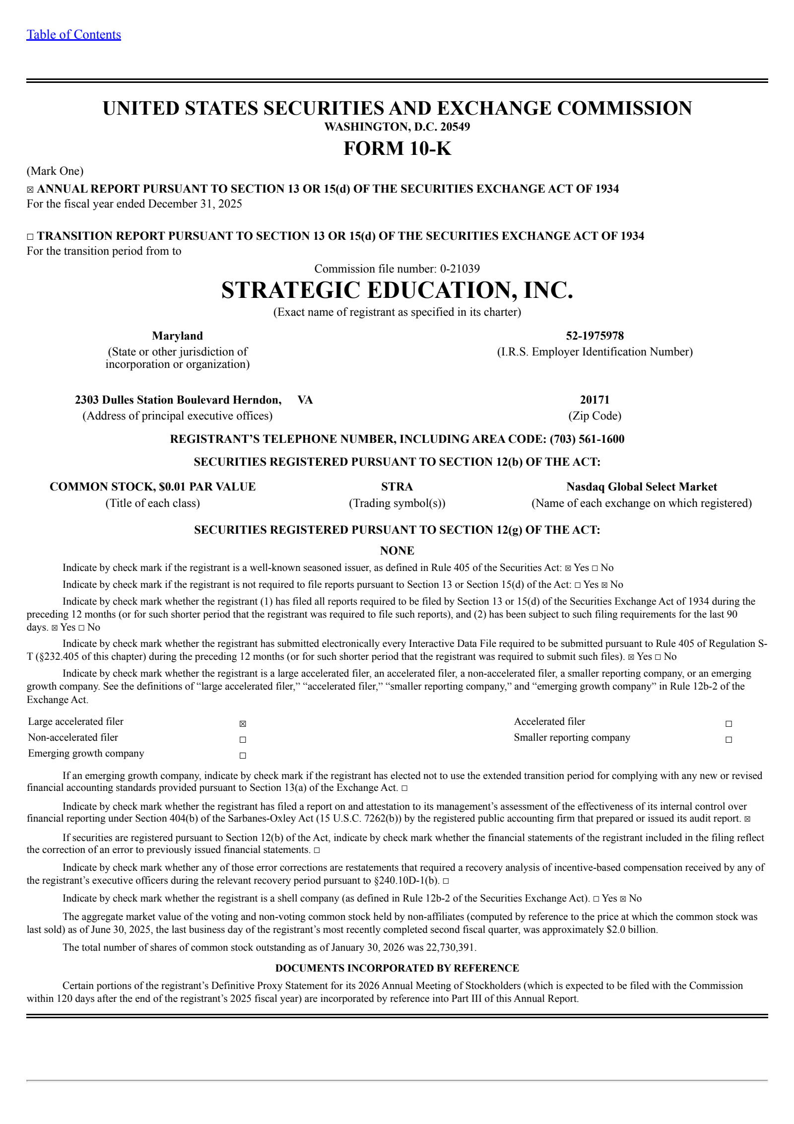 Strategic Education's Q4 2025 Annual report