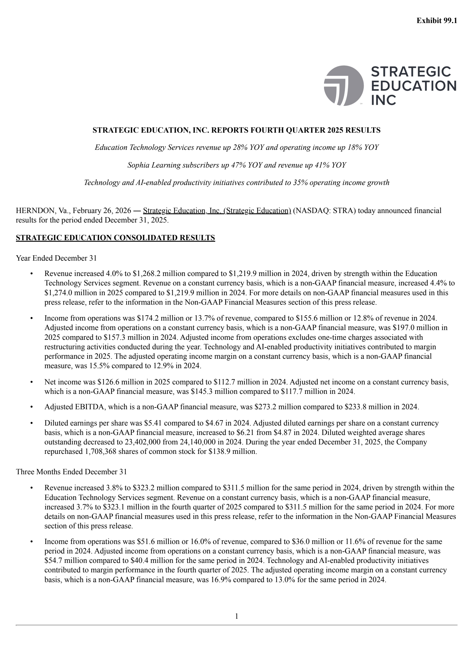 Strategic Education's Q4 2025 Press Release