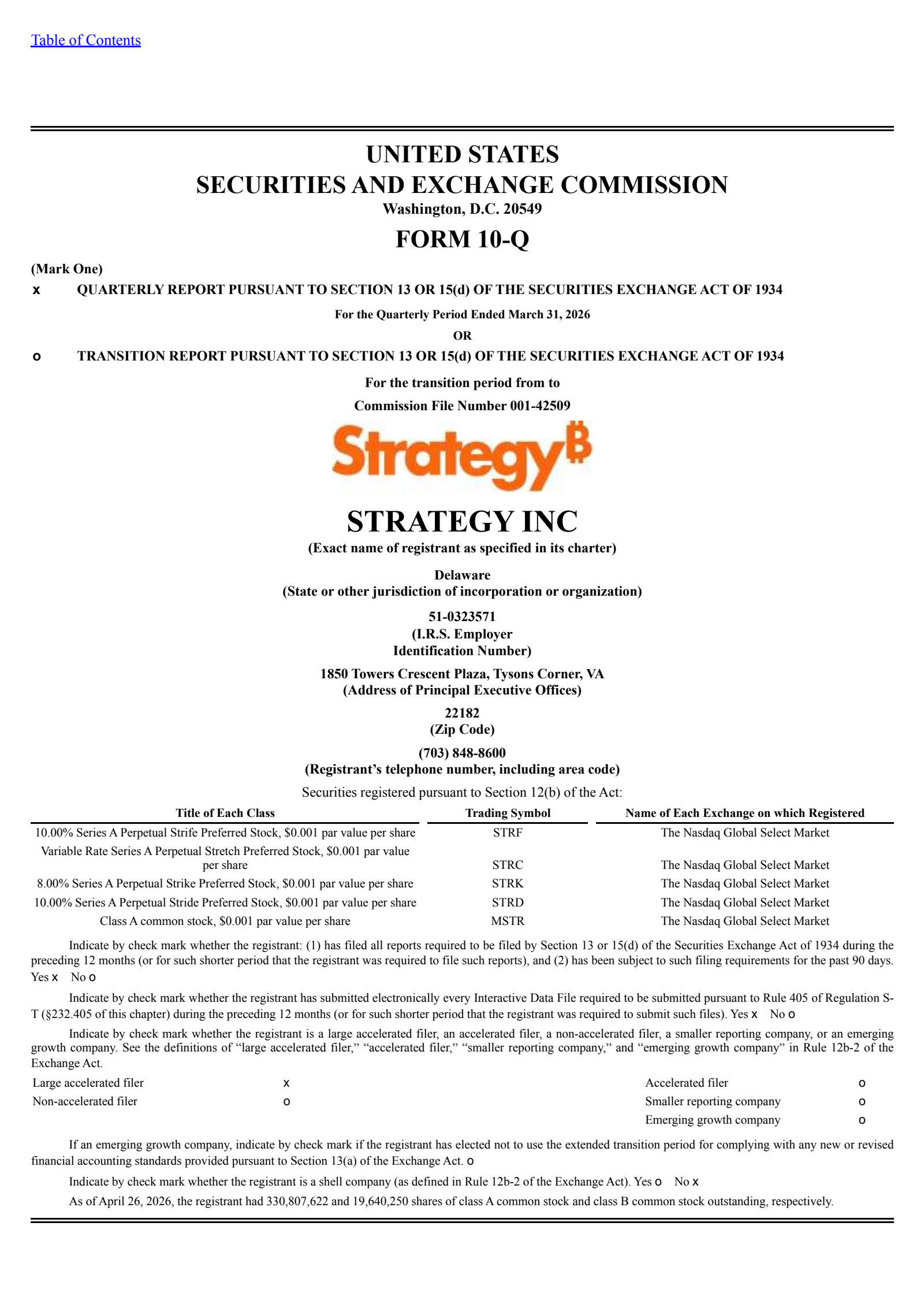 Strategy's Q1 2026 Quarterly report