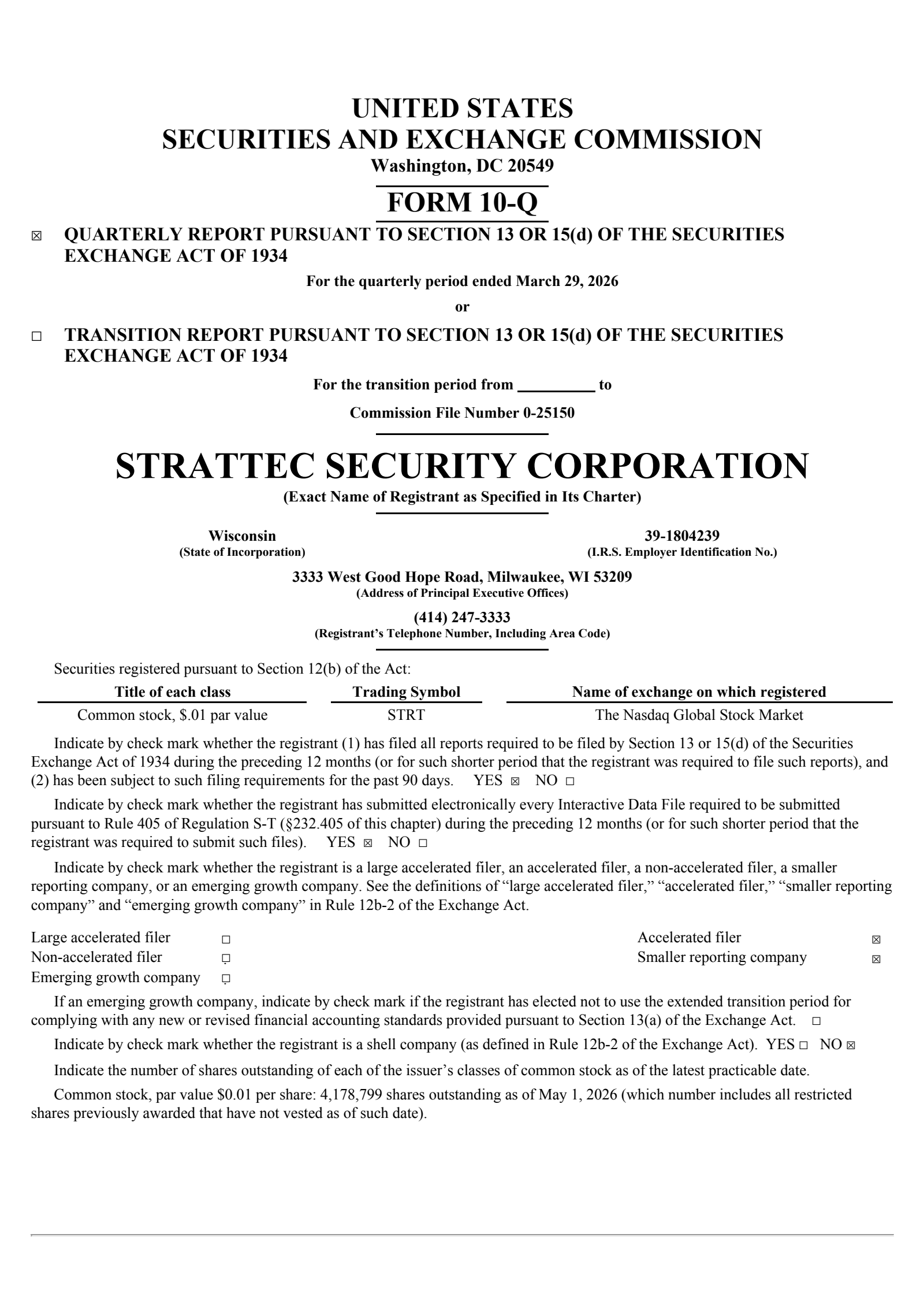 Strattec Security's Q3 2026 Quarterly report