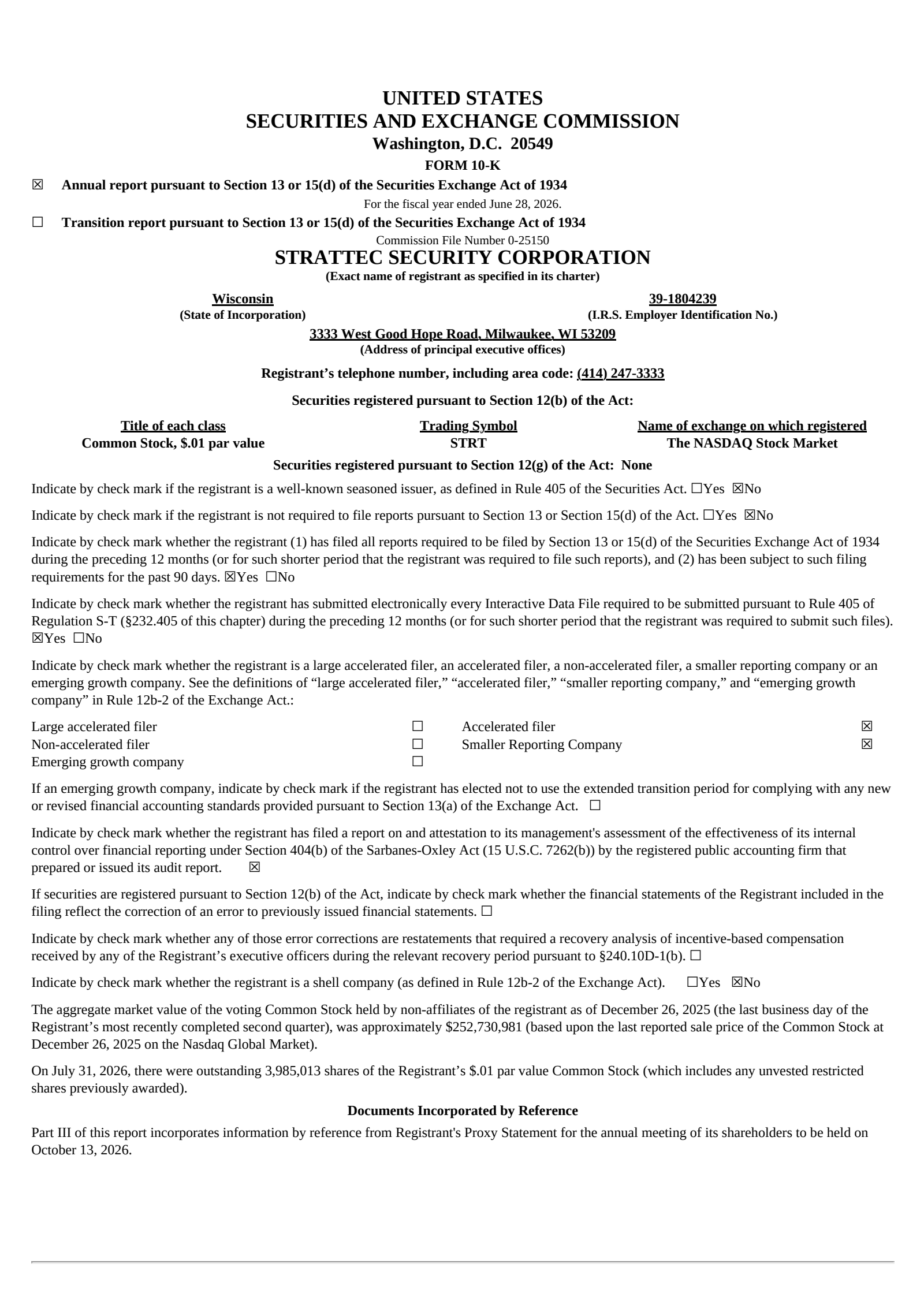 Strattec Security's Q4 2026 Annual report