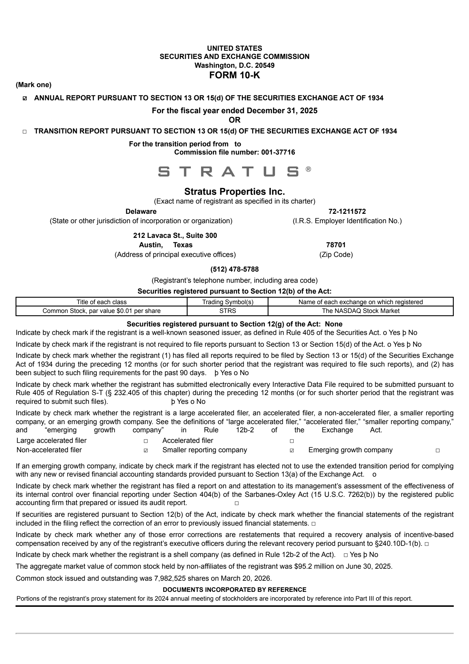 Stratus Properties' Q4 2025 Annual report