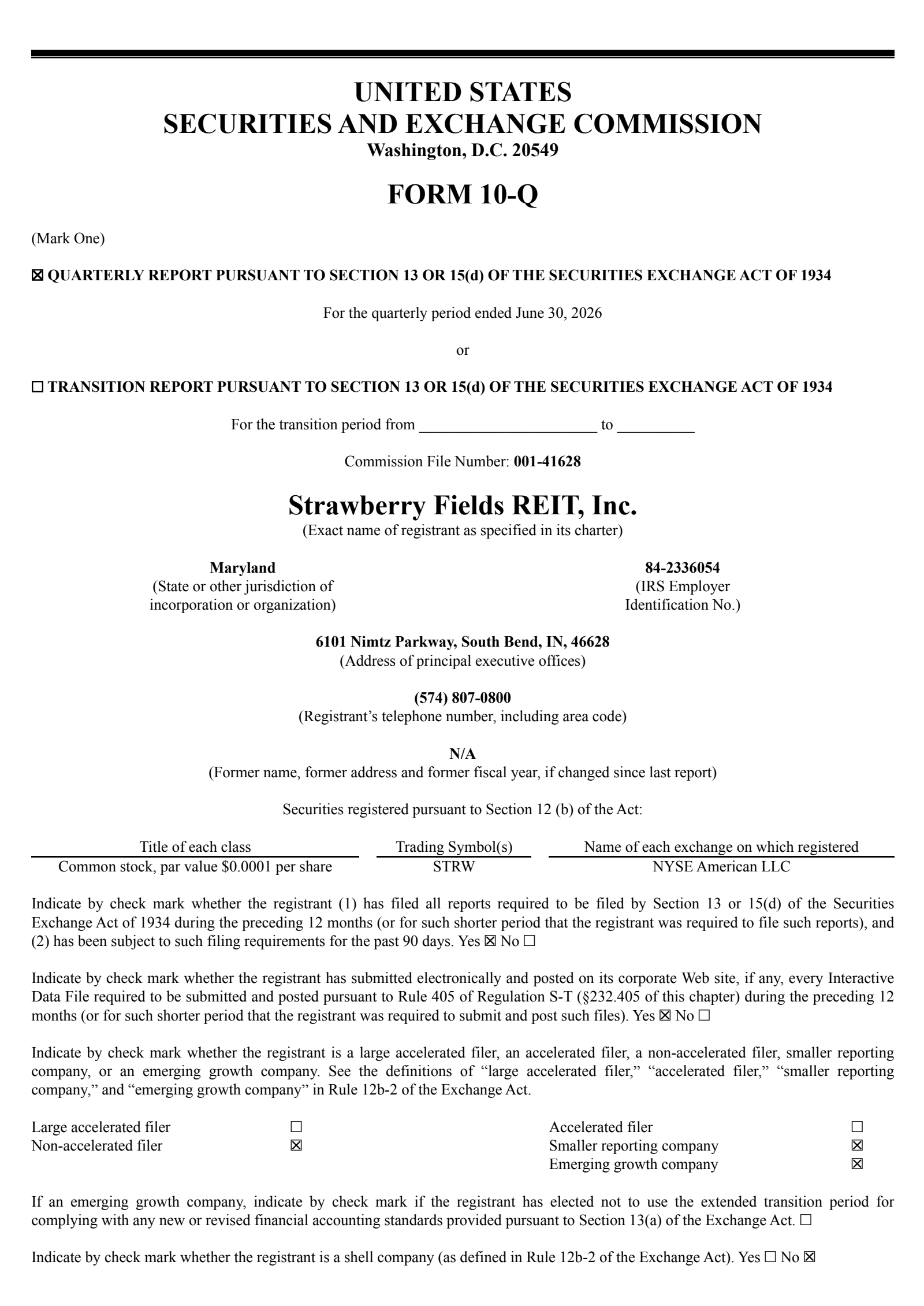 Strawberry Fields REIT's Q2 2026 Quarterly report