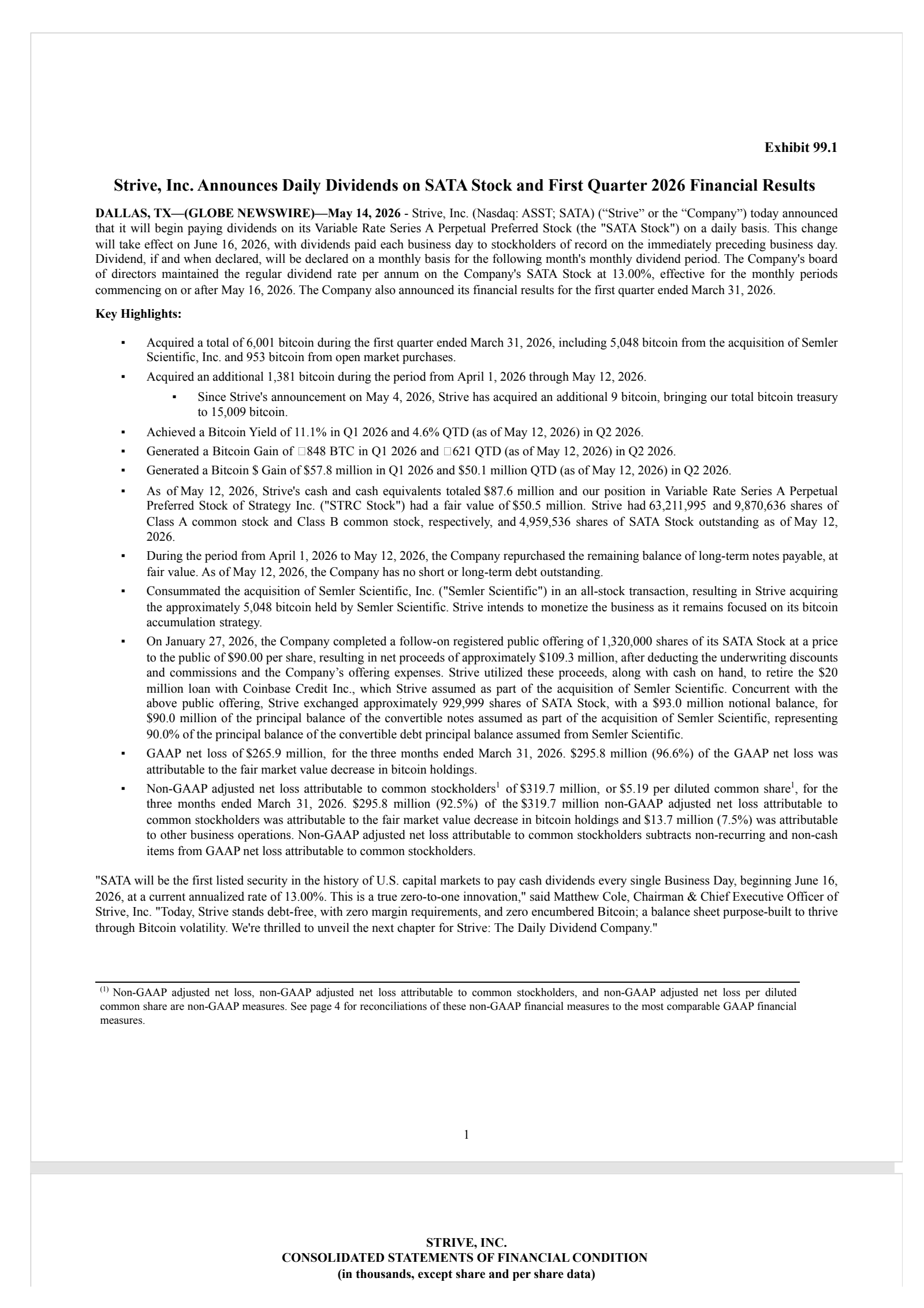 Strive's Q1 2026 Press Release