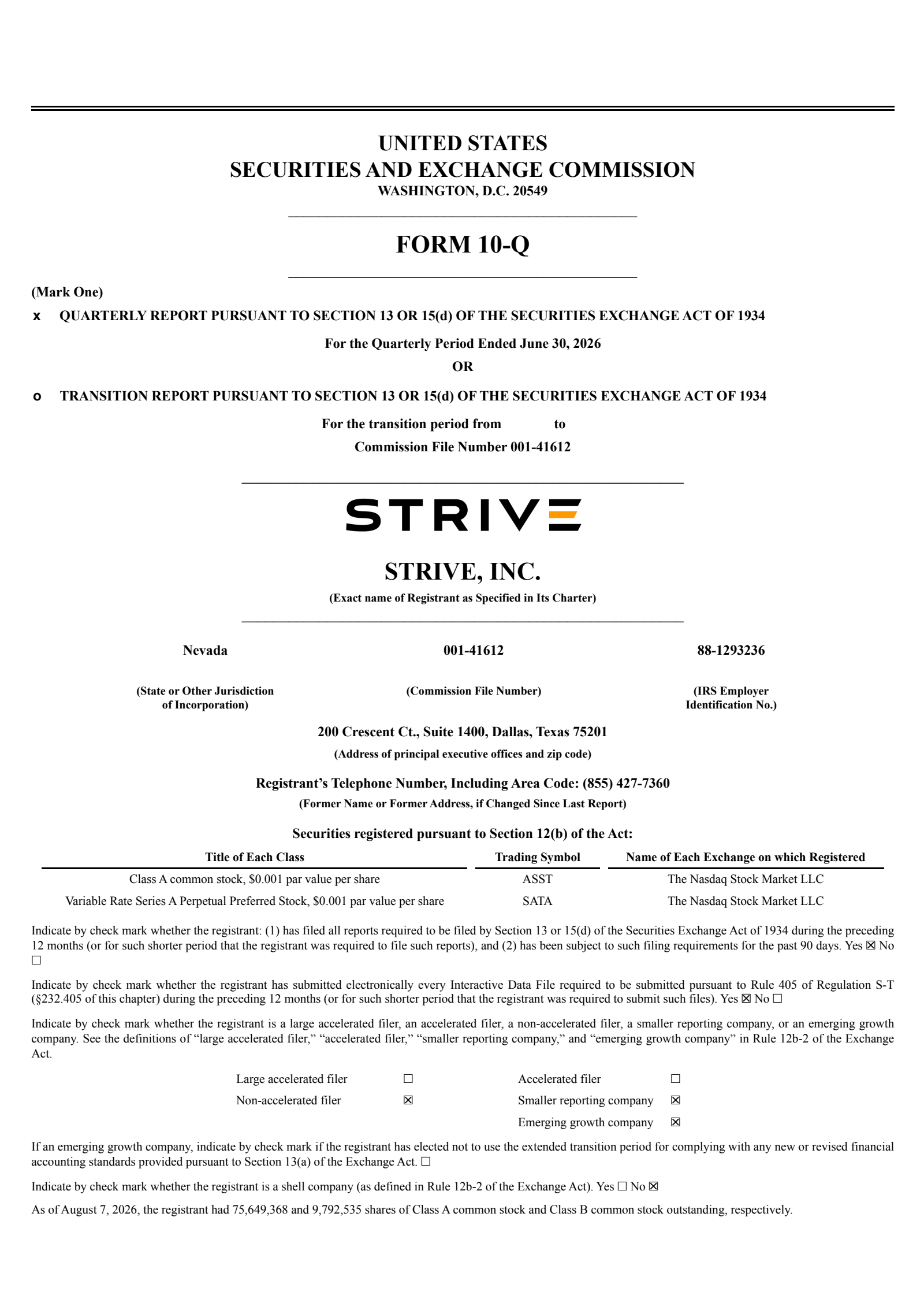 Strive's Q2 2026 Quarterly report