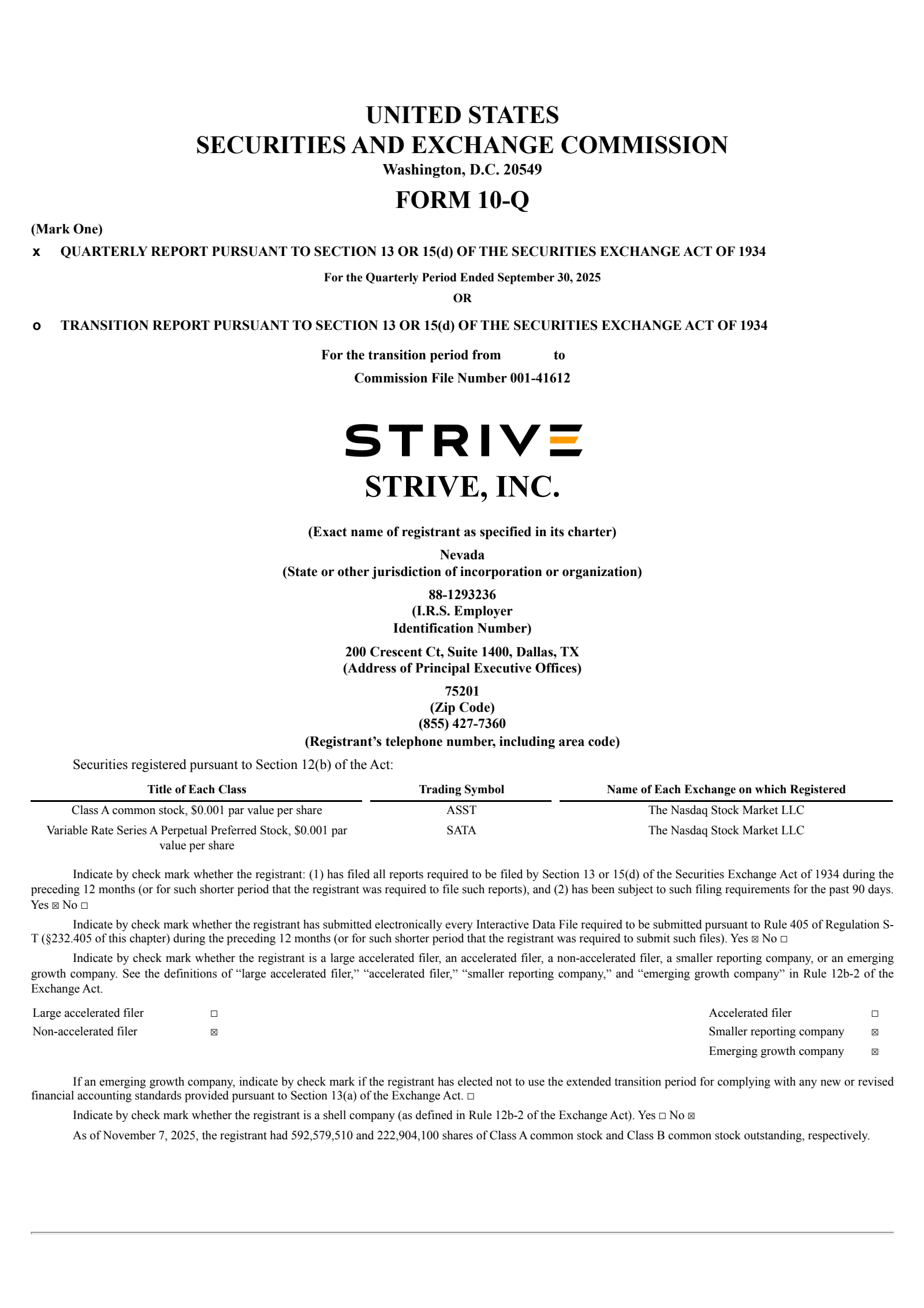 Strive's Q3 2025 Quarterly report