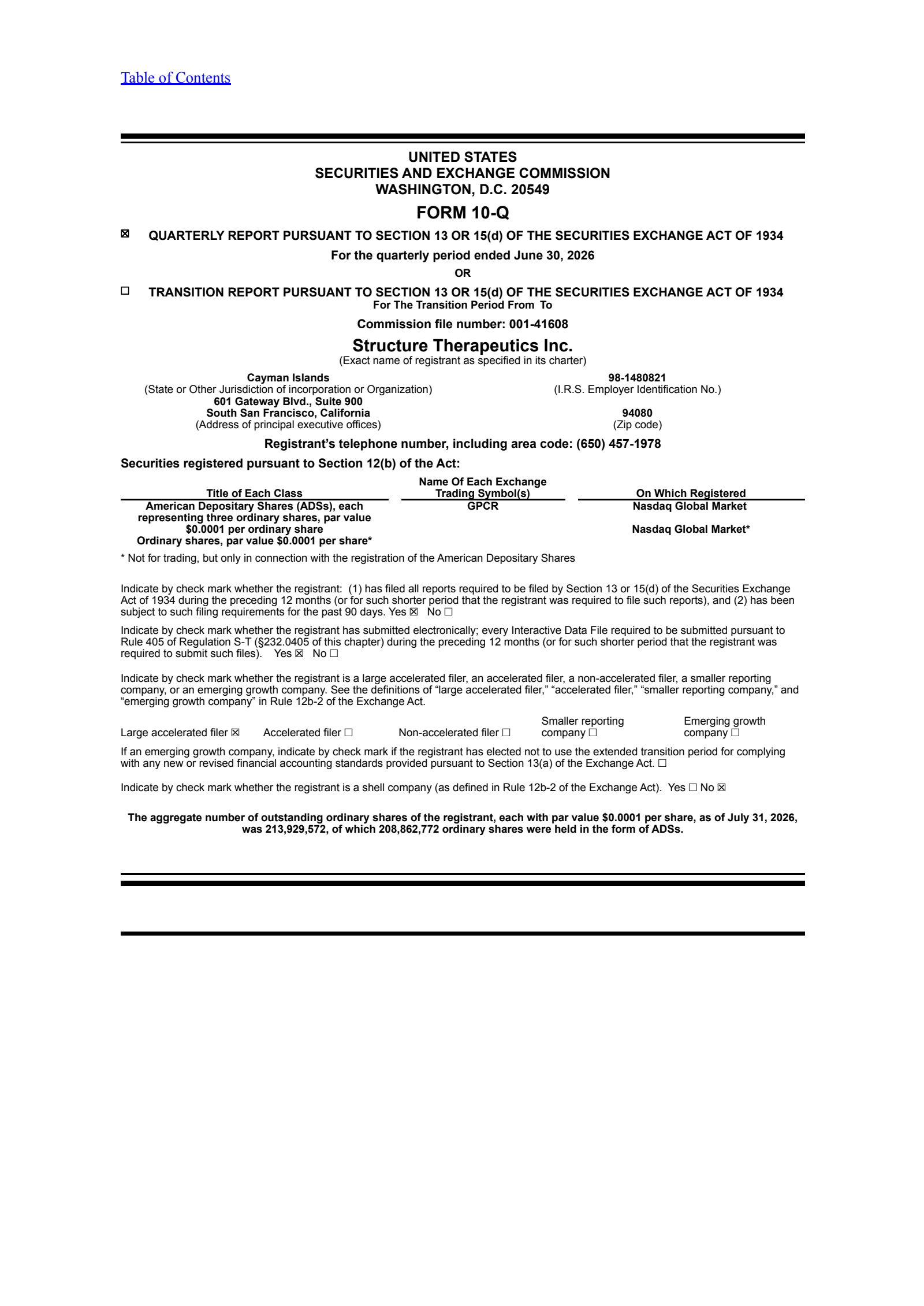 Structure Therapeutics' Q2 2026 Quarterly report