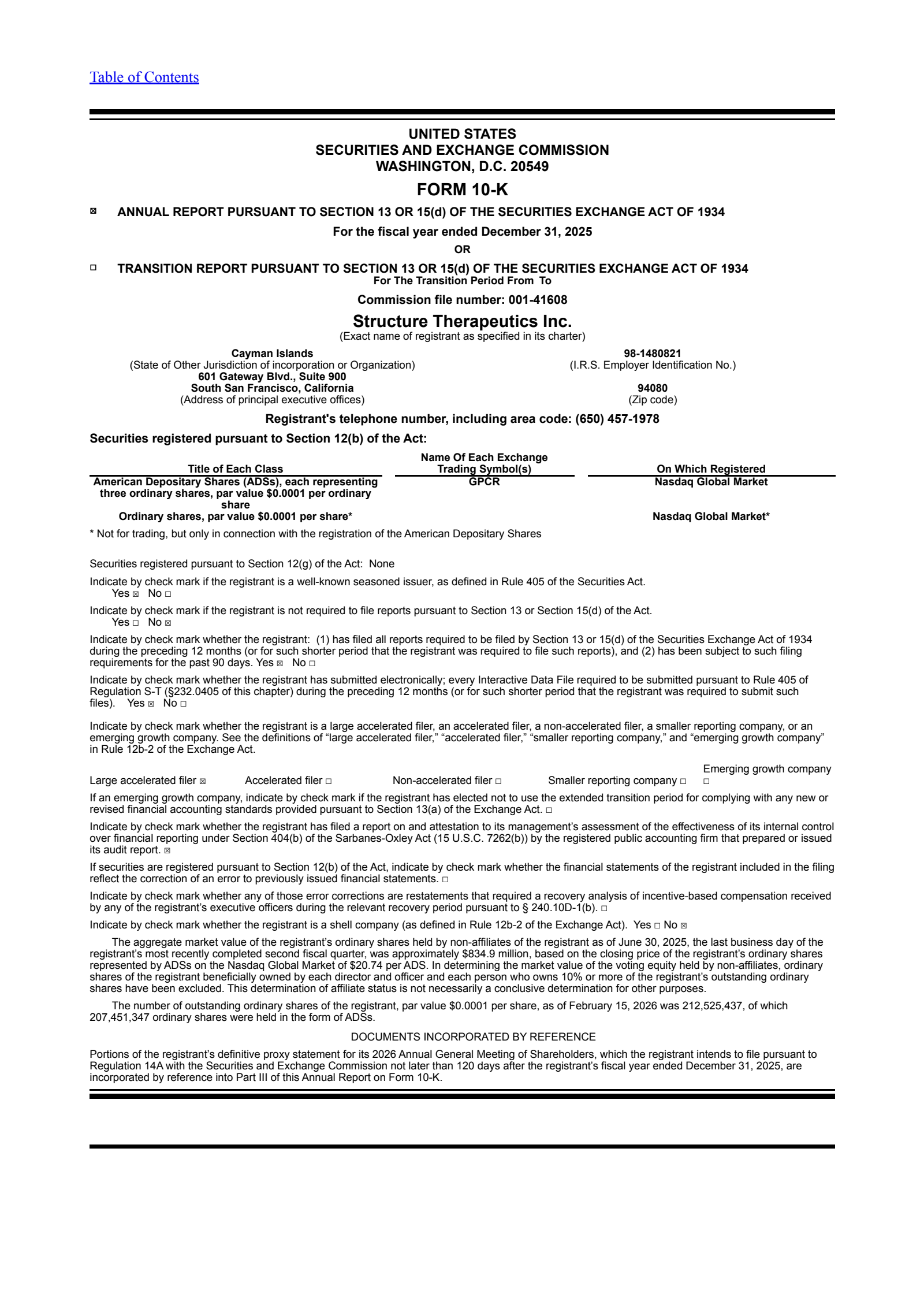 Structure Therapeutics' Q4 2025 Annual report
