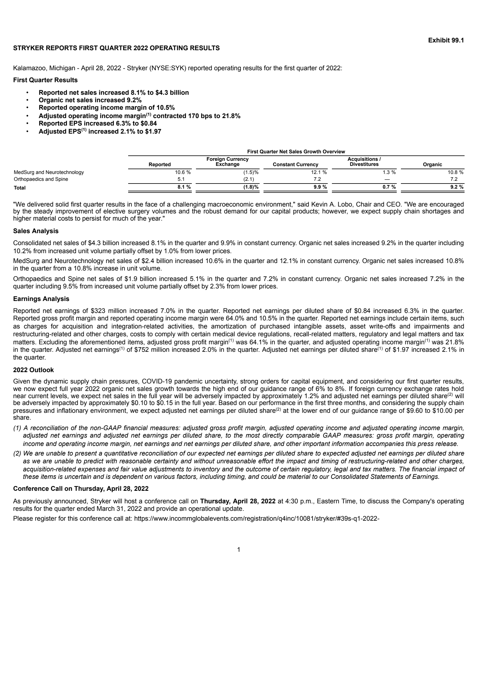 Stryker's Q1 2022 Earnings Release