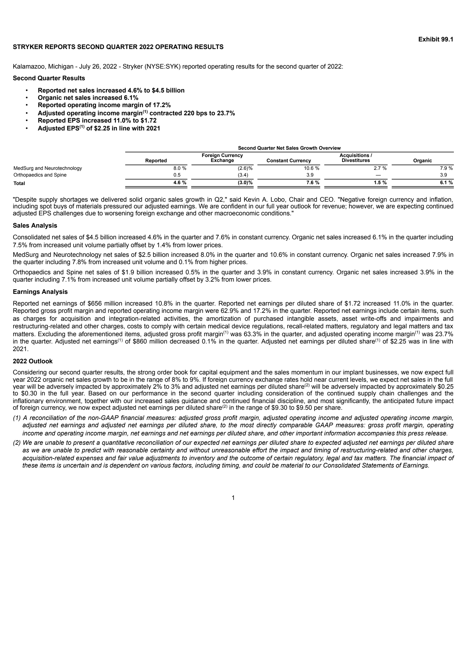 Stryker's Q2 2022 Earnings Release