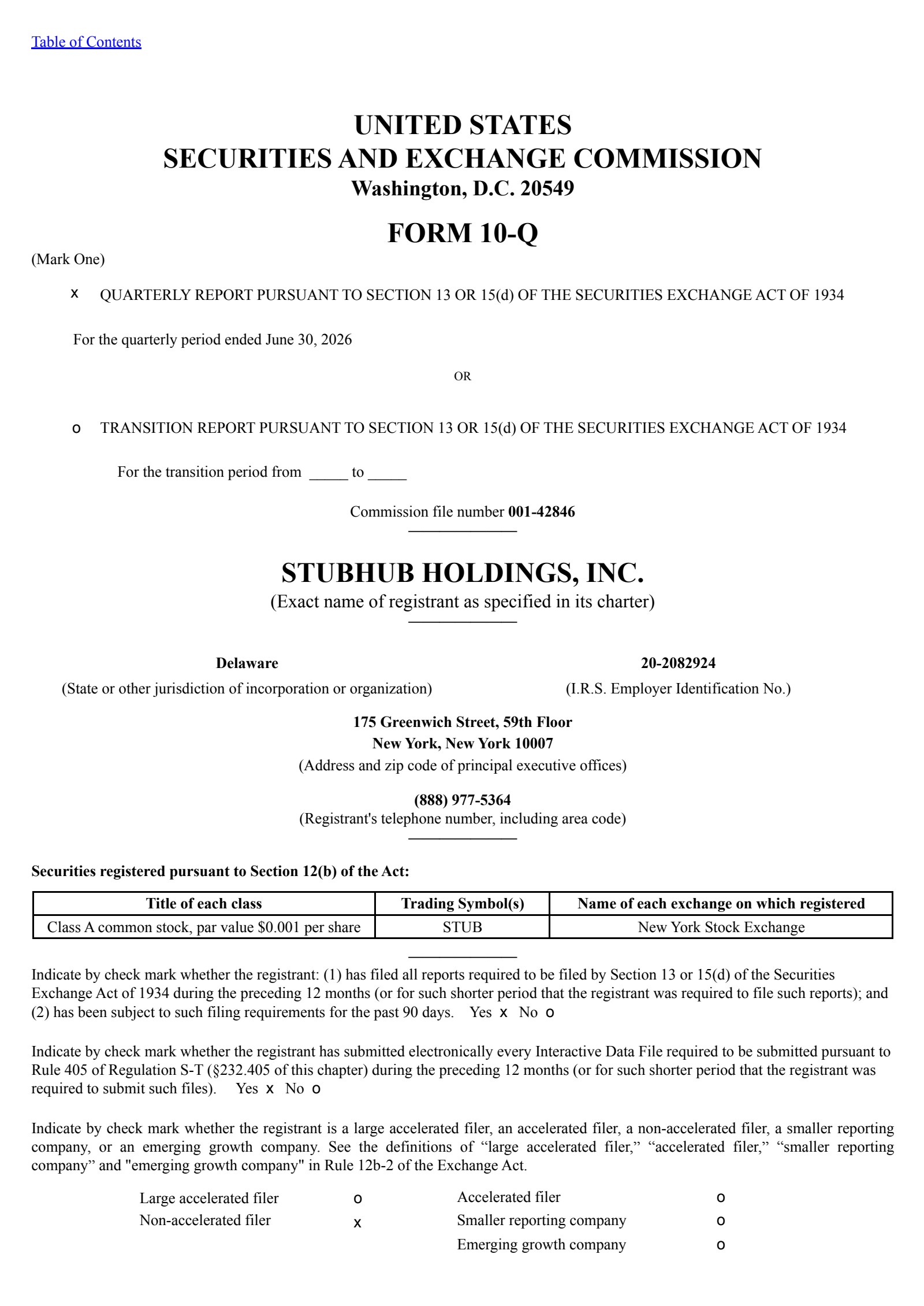 STUB's Q2 2026 Quarterly report