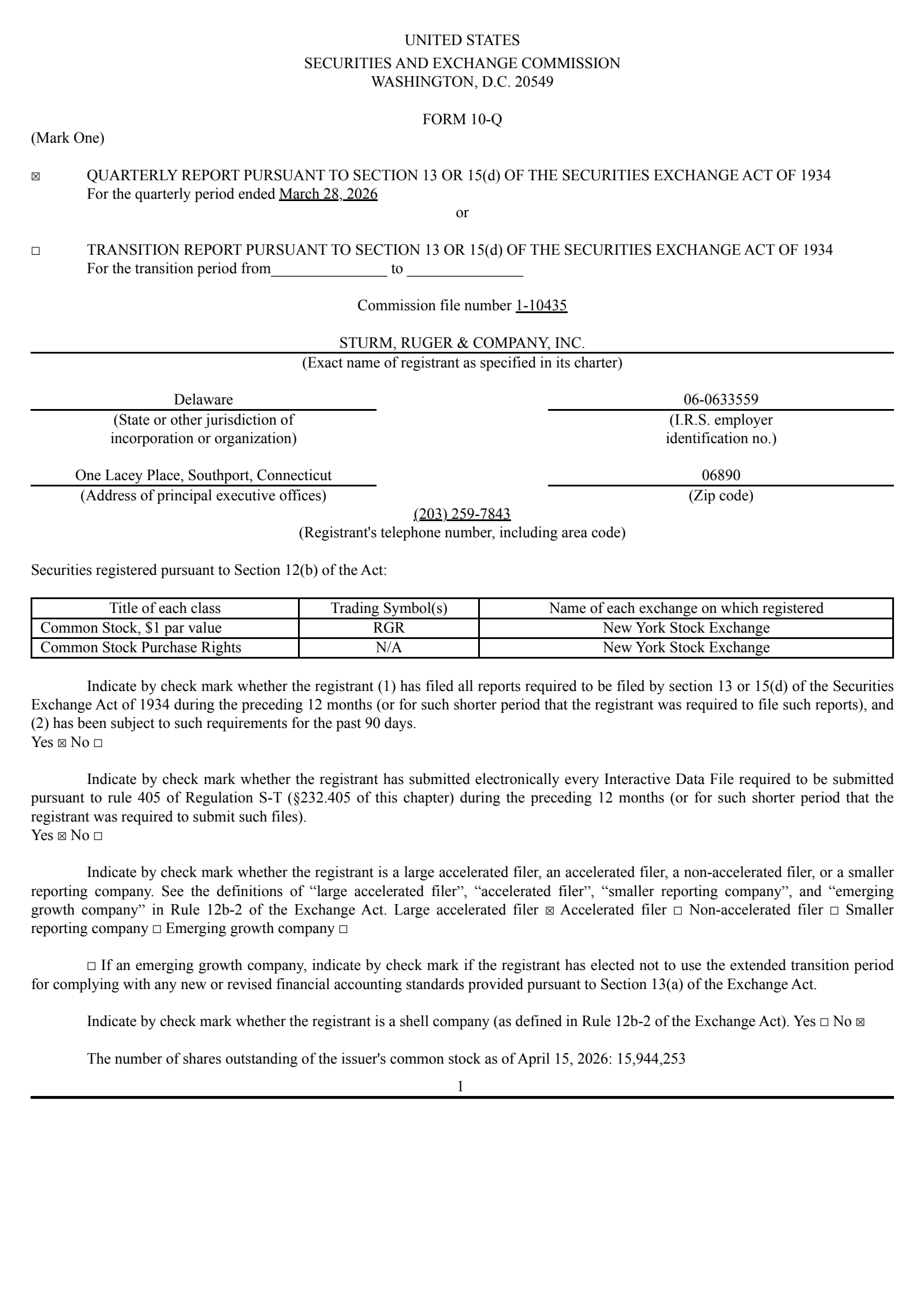 Sturm, Ruger & Company, Inc.'s Q1 2026 Quarterly report
