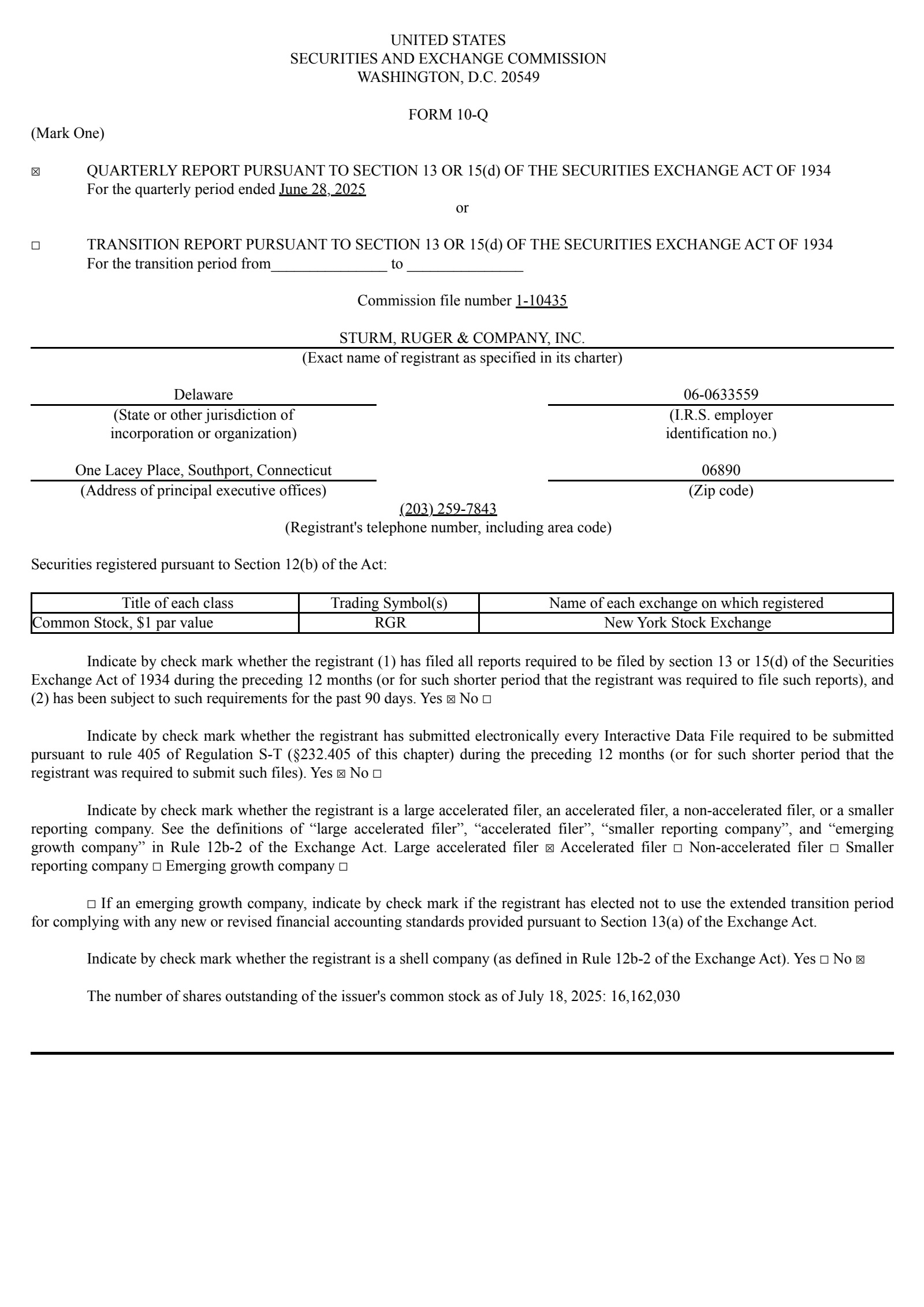 Sturm, Ruger & Company, Inc.'s Q2 2025 Quarterly report