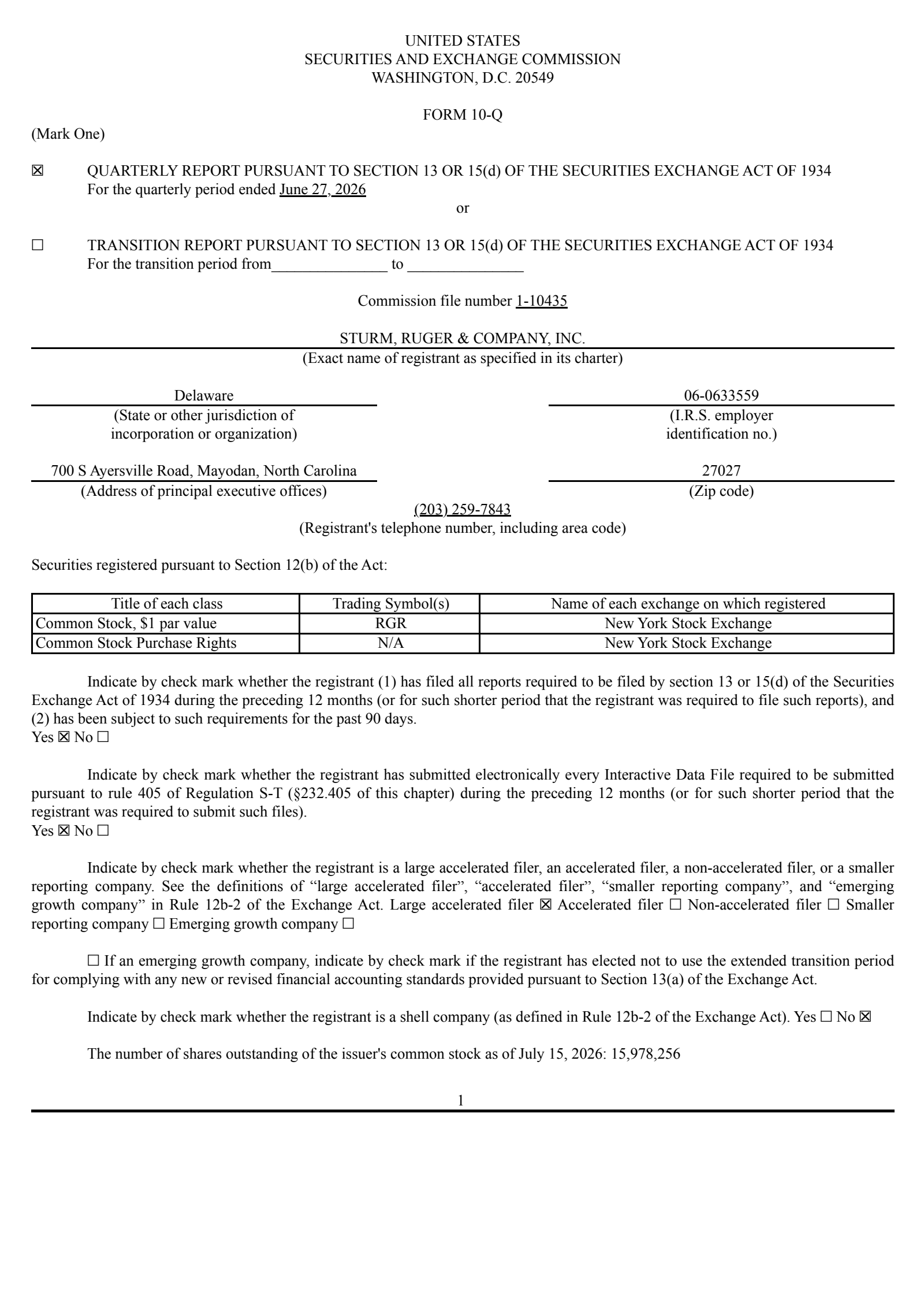 Sturm, Ruger & Company, Inc.'s Q2 2026 Quarterly report