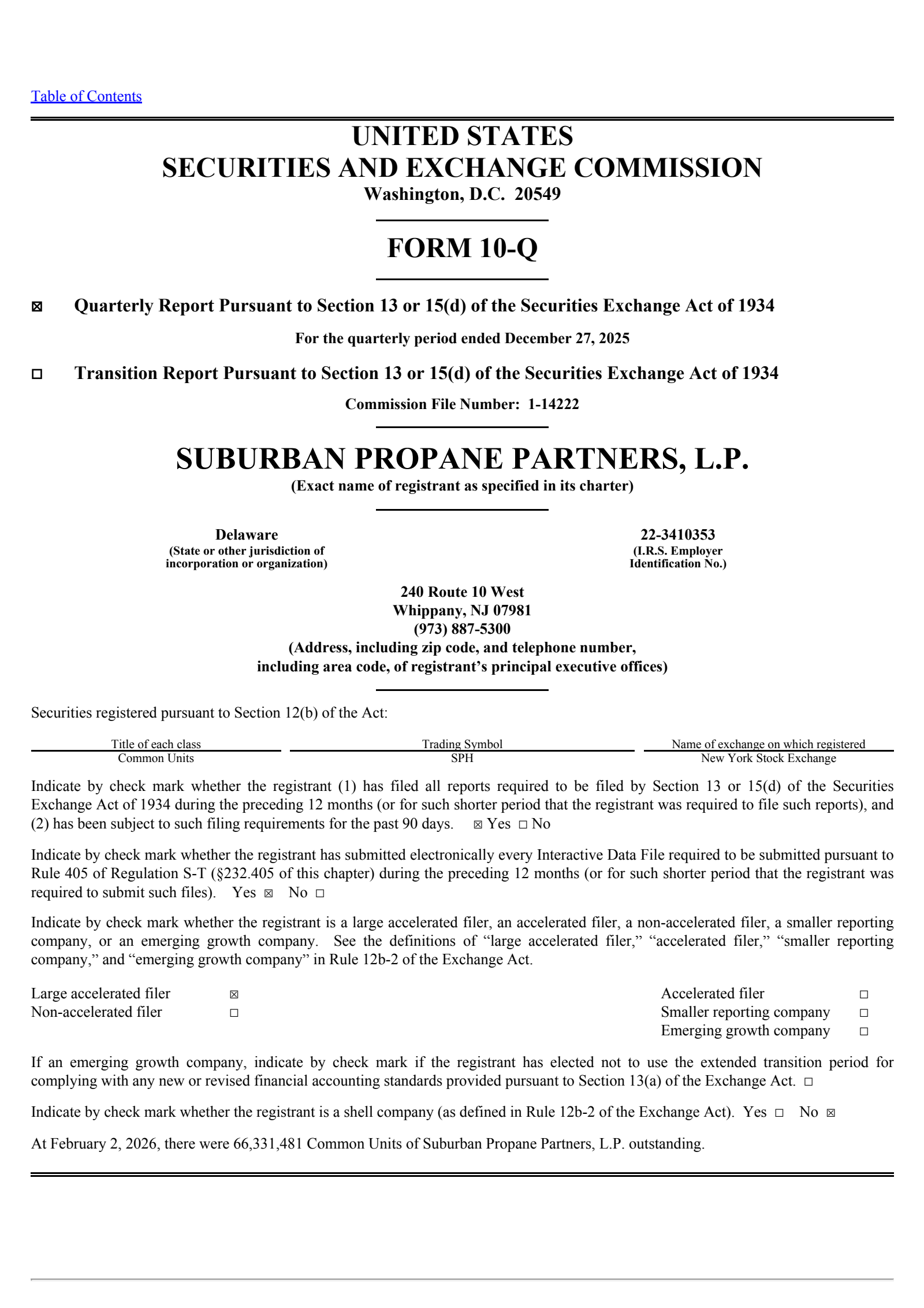 Suburban Propane Partners' Q1 2026 Quarterly report