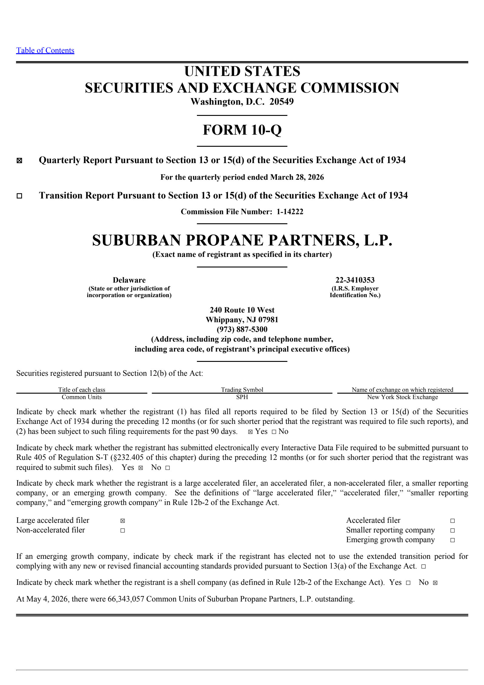 Suburban Propane Partners' Q2 2026 Quarterly report