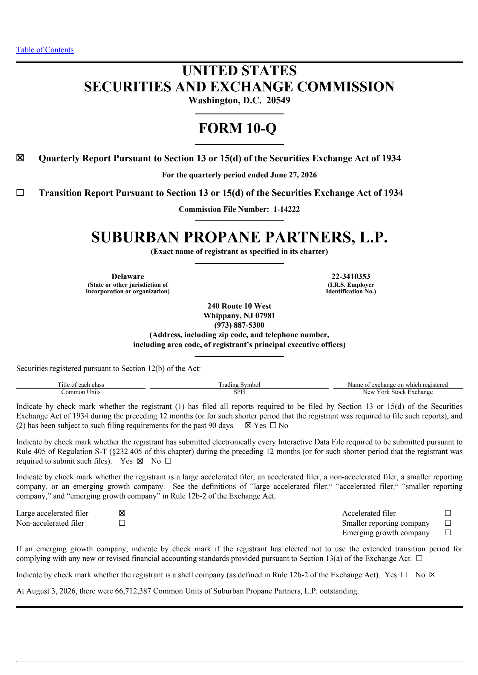 Suburban Propane Partners' Q3 2026 Quarterly report