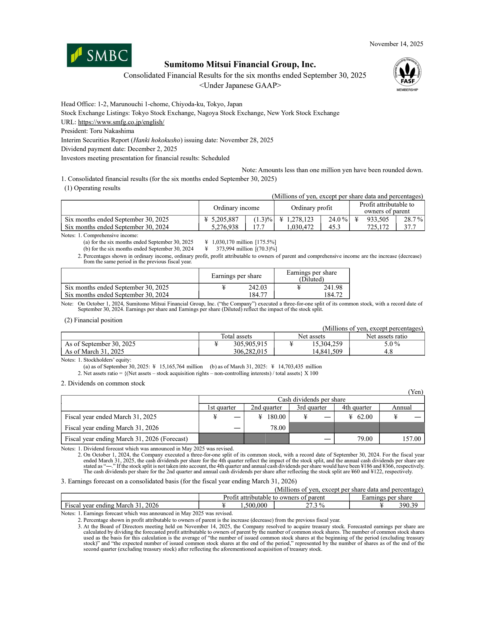 Sumitomo Mitsui Financial Group's Q2 2026 Interim Report