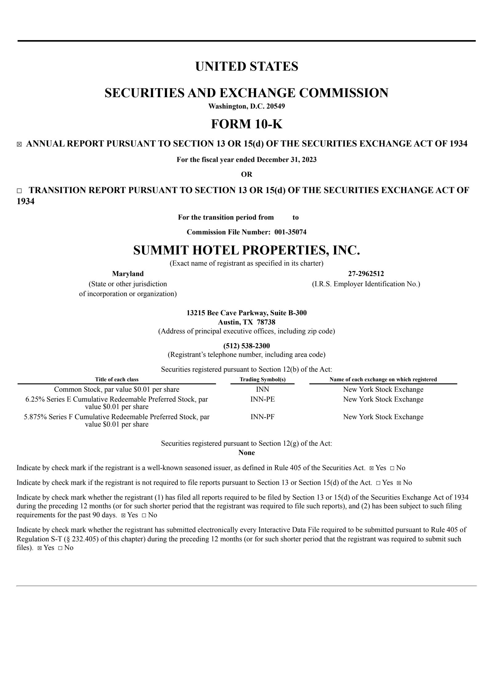 Summit Hotel Properties' Q4 2023 Annual report