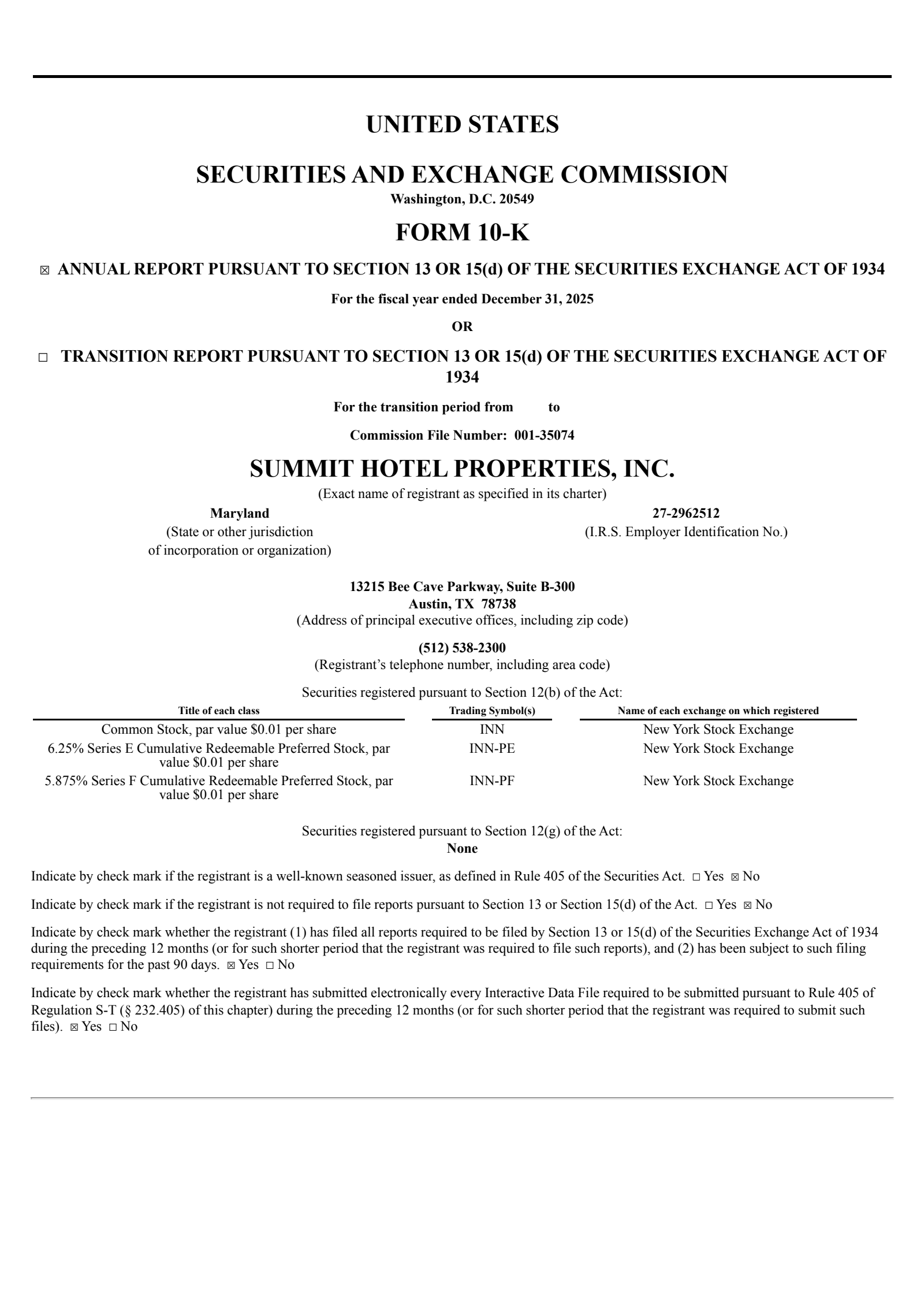 Summit Hotel Properties' Q4 2025 Annual report