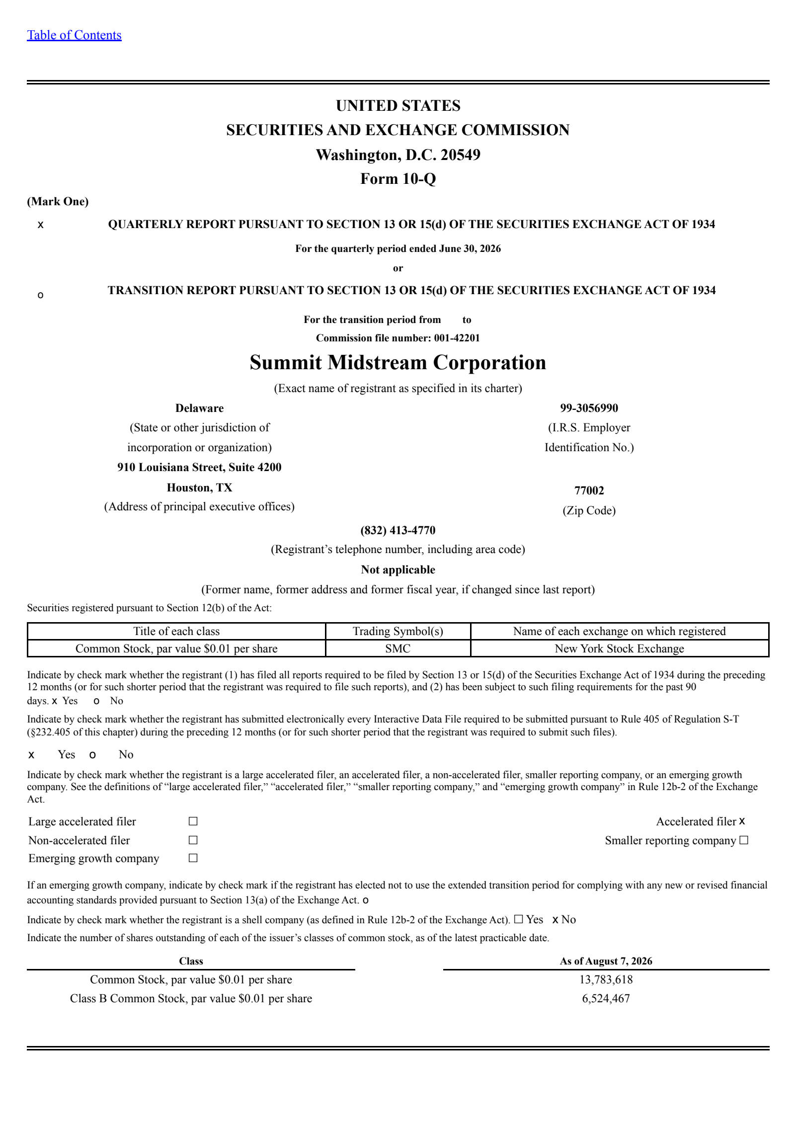 Summit Midstream Partners' Q2 2026 Quarterly report