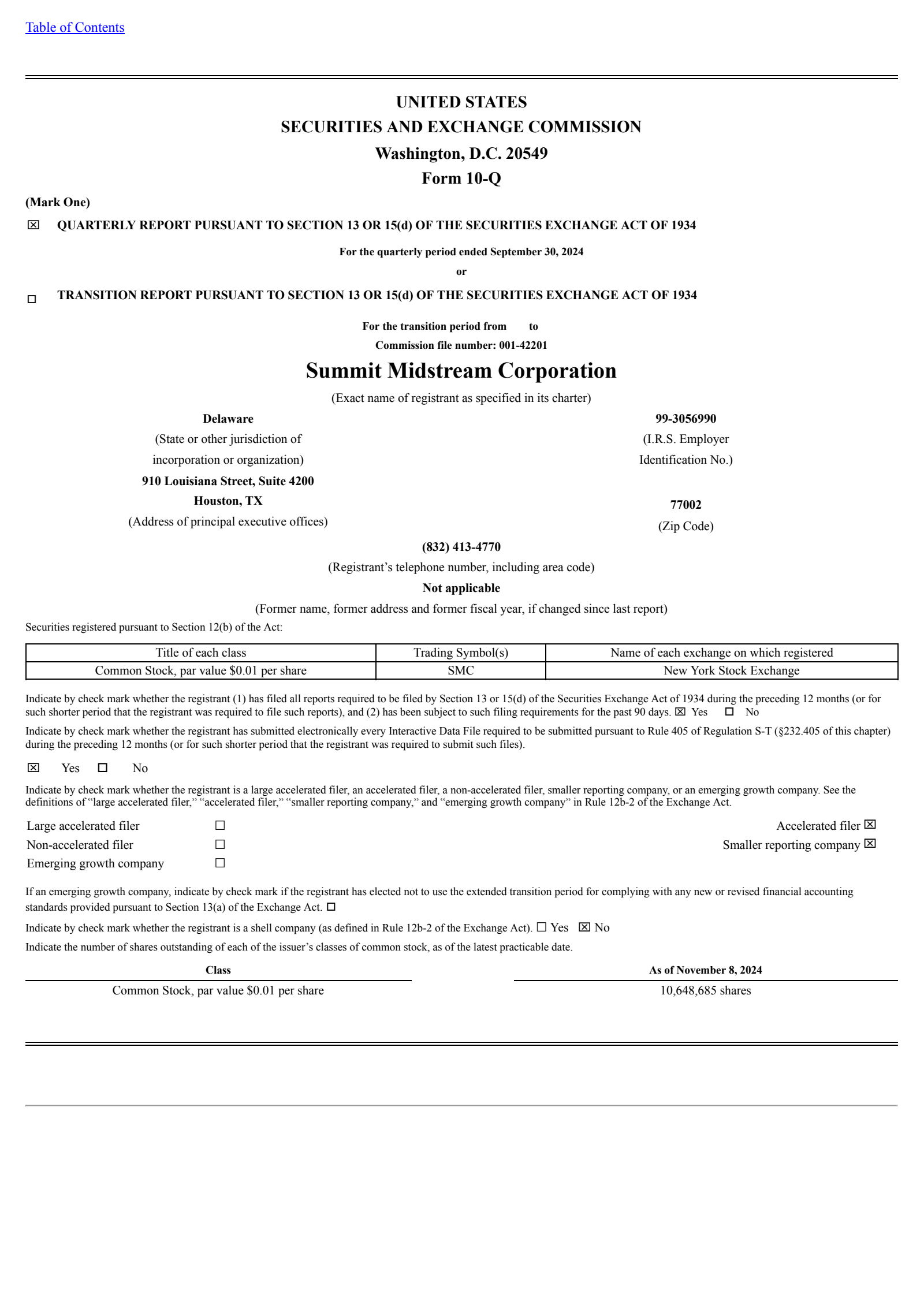 Summit Midstream Partners' Q3 2024 Quarterly Report