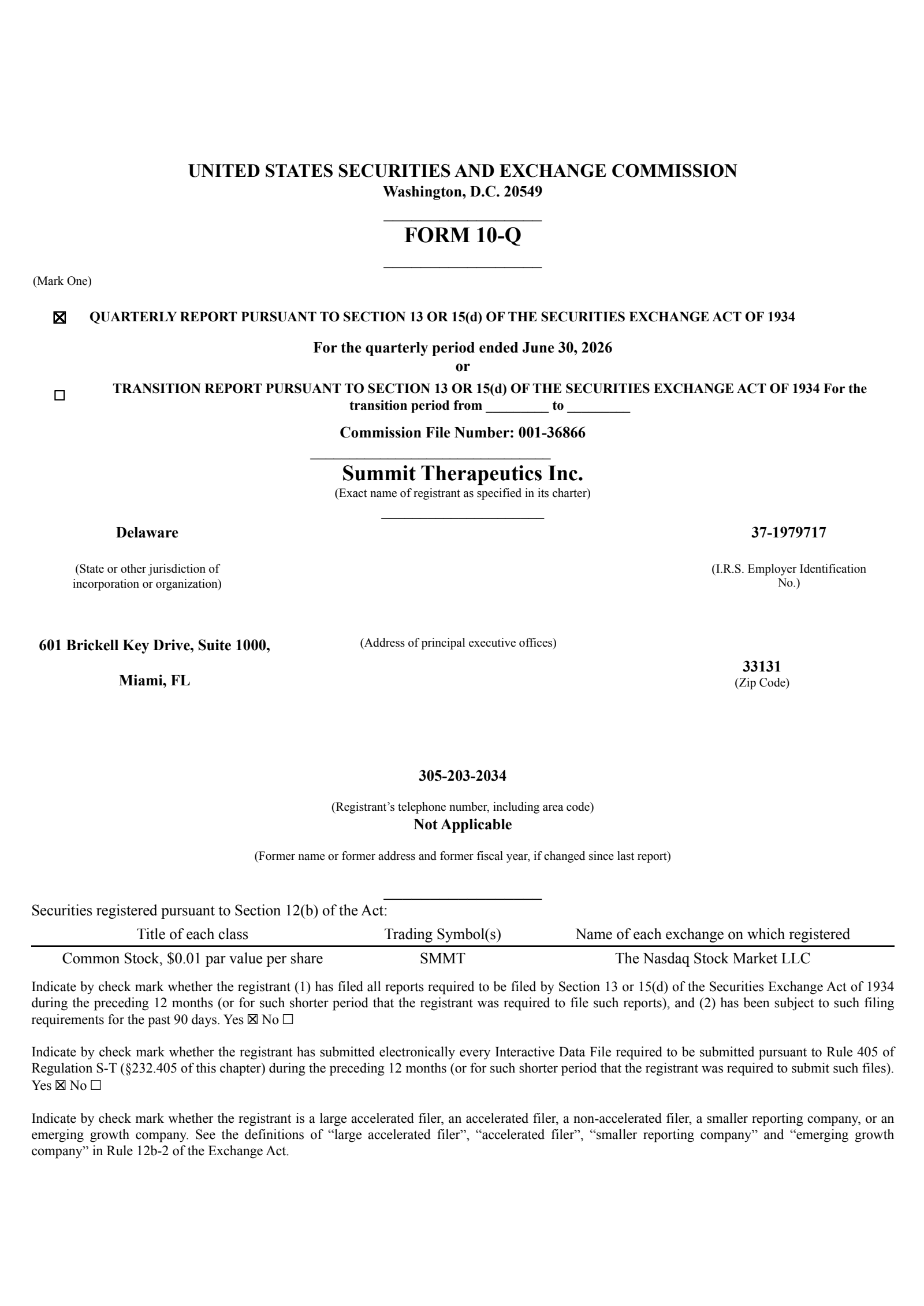 Summit Therapeutics' Q2 2026 Quarterly report