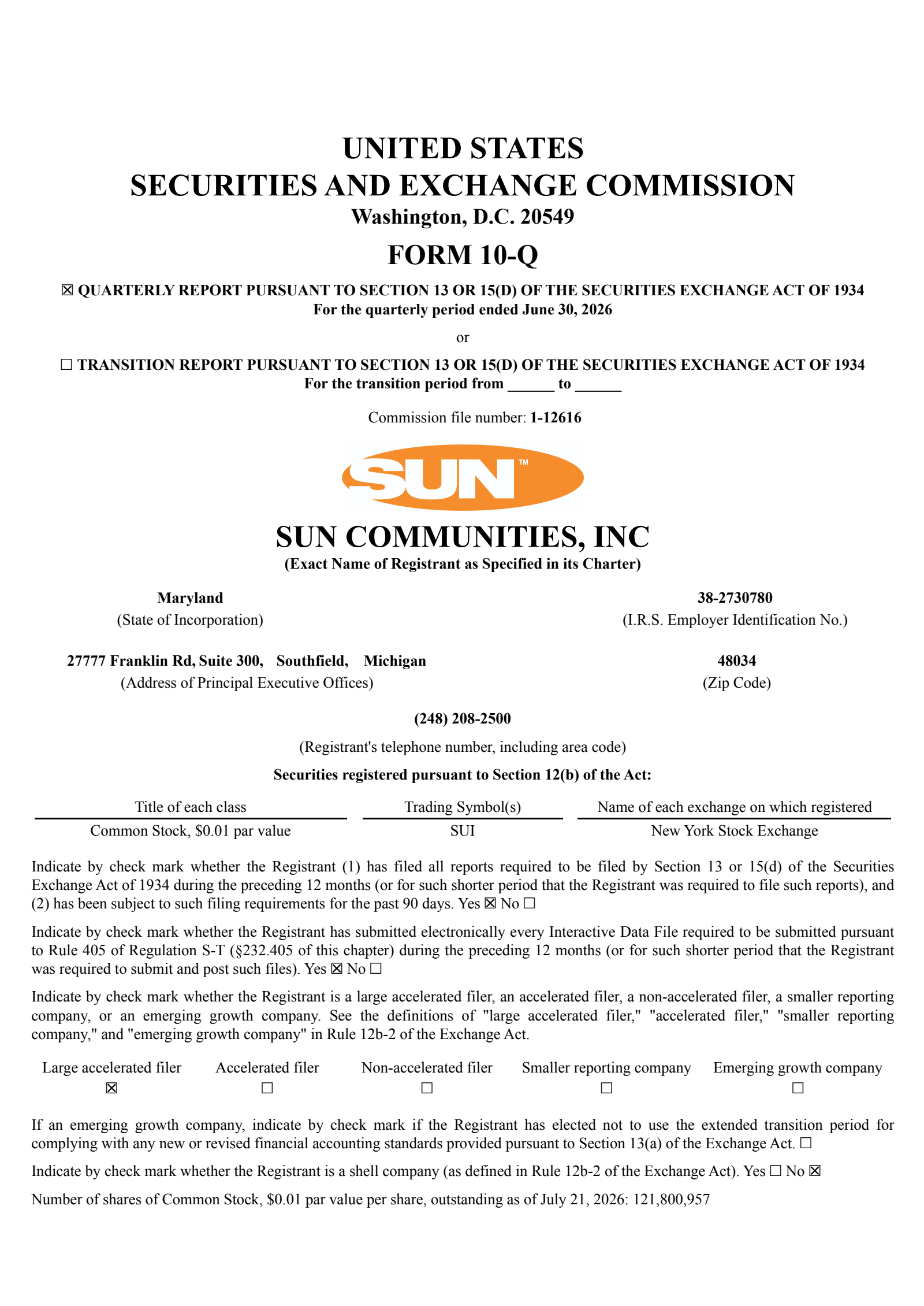 Sun Communities' Q1 2027 Quarterly report