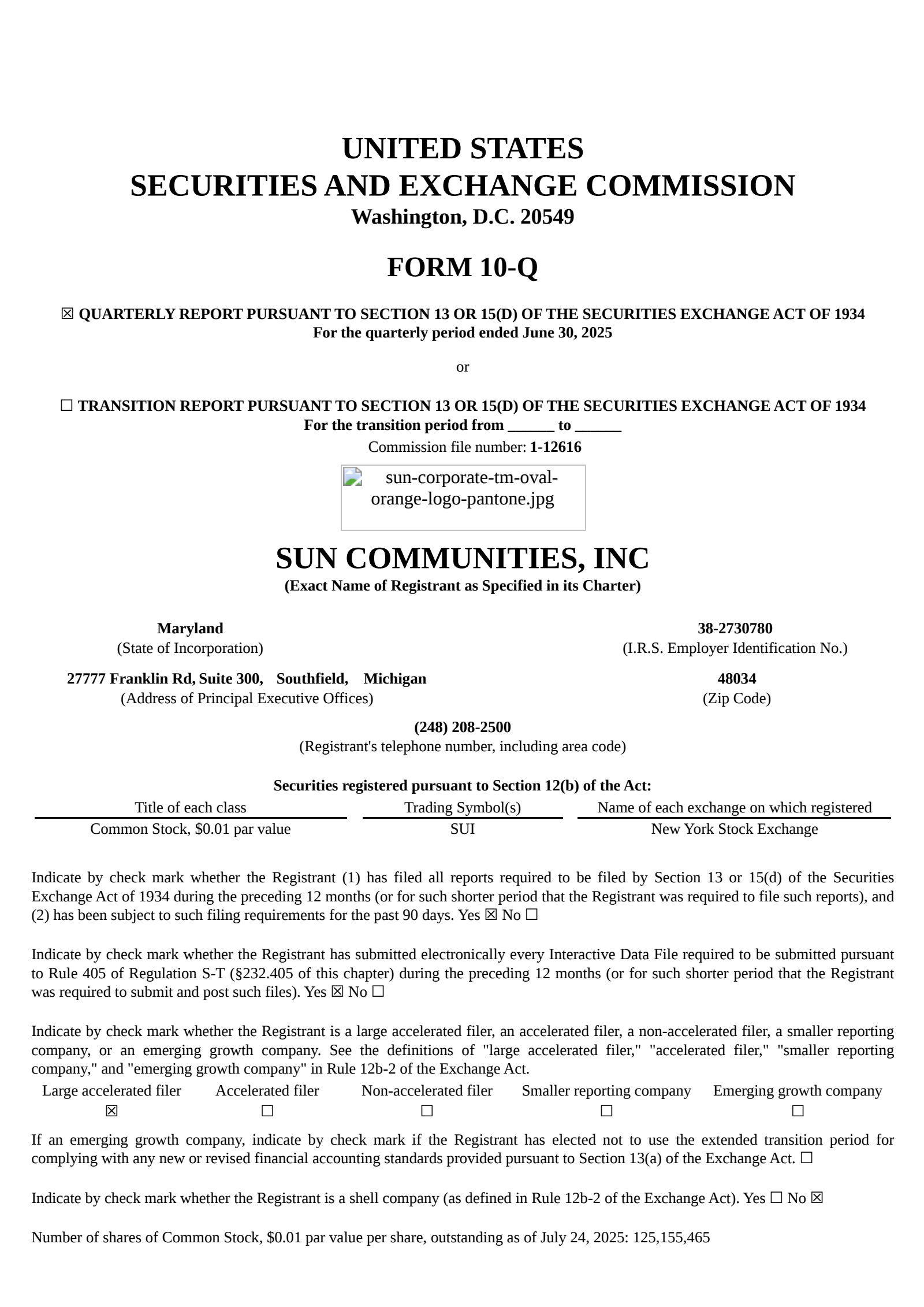 Sun Communities' Q2 2025 Quarterly report