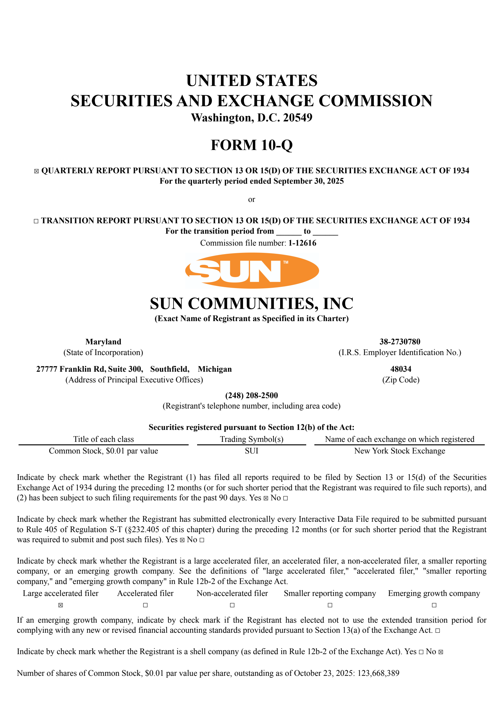 Sun Communities' Q3 2025 Quarterly Report