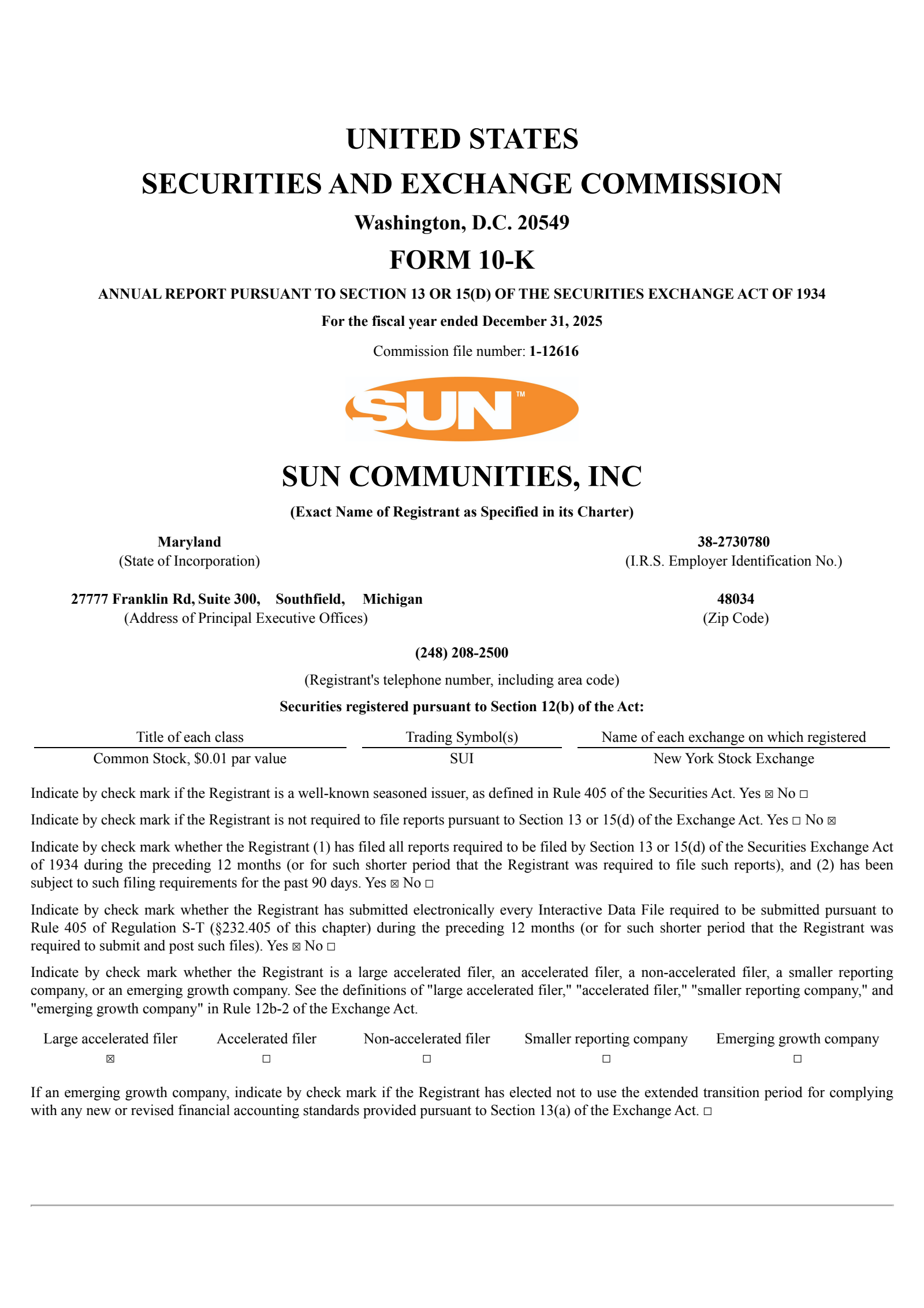 Sun Communities' Q4 2025 Annual report