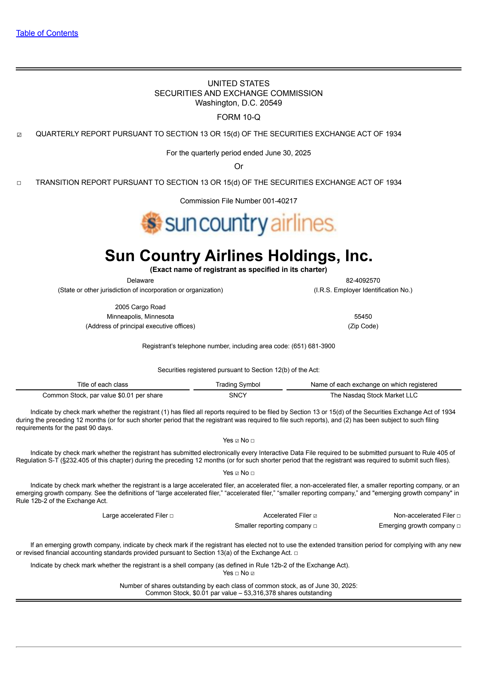 Sun Country Airlines' Q2 2025 Quarterly report