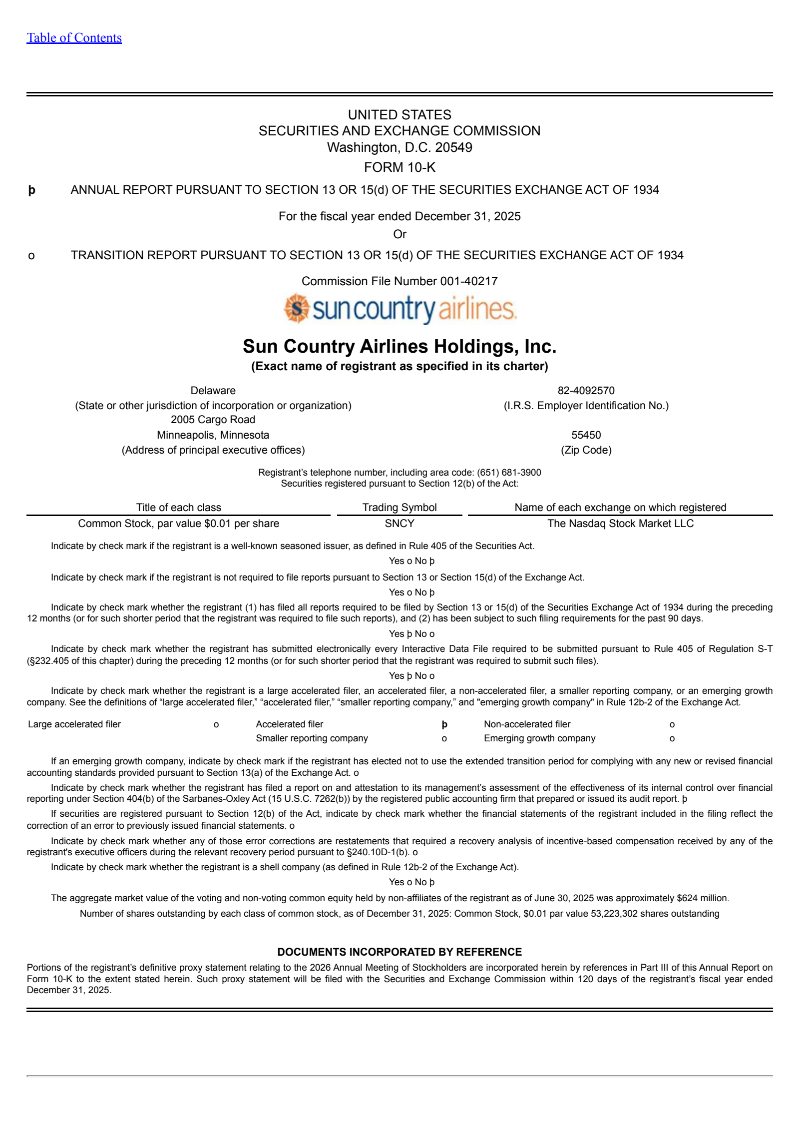 Sun Country Airlines' Q4 2025 Annual report