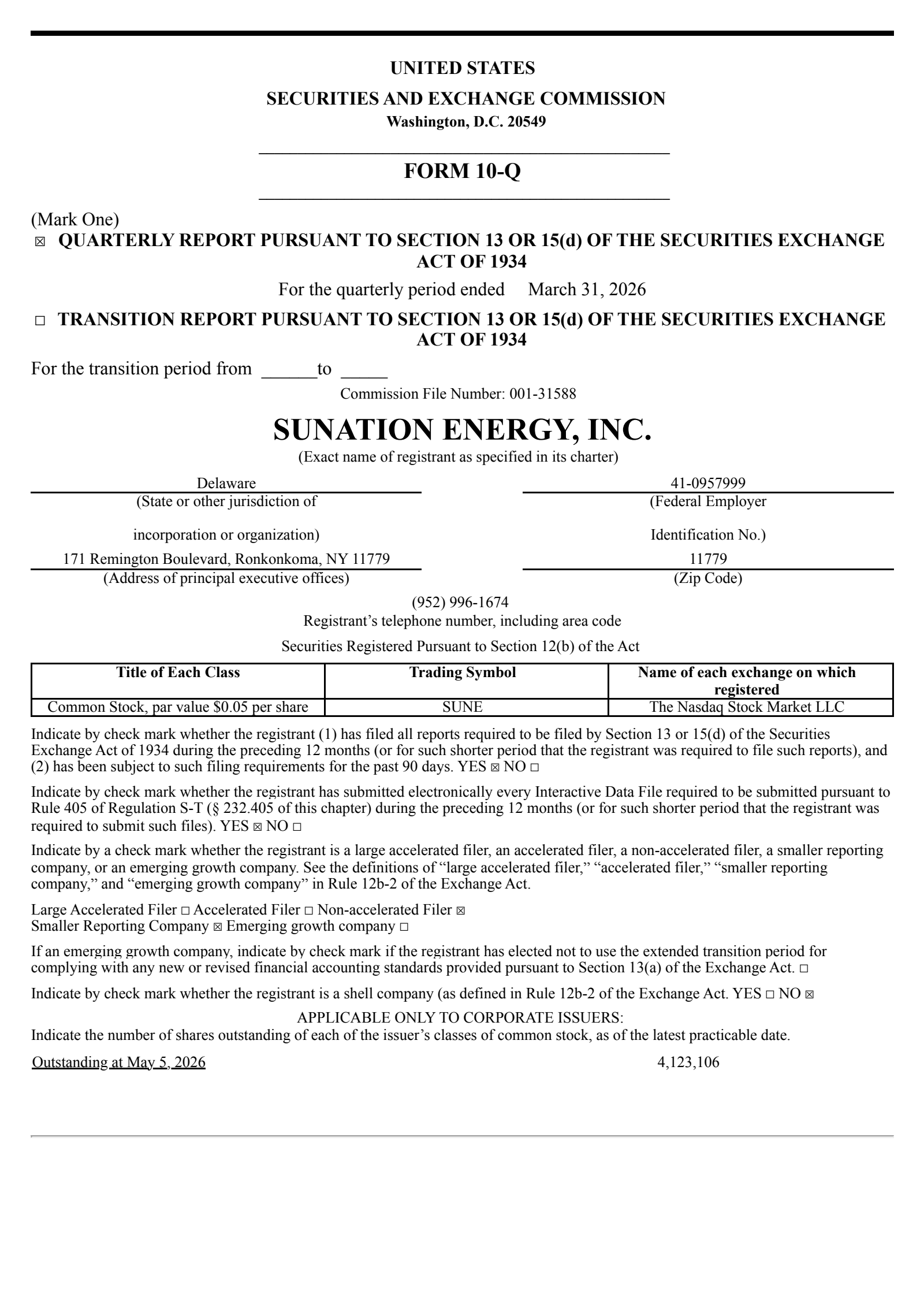 SUNation Energy's Q1 2026 Quarterly report