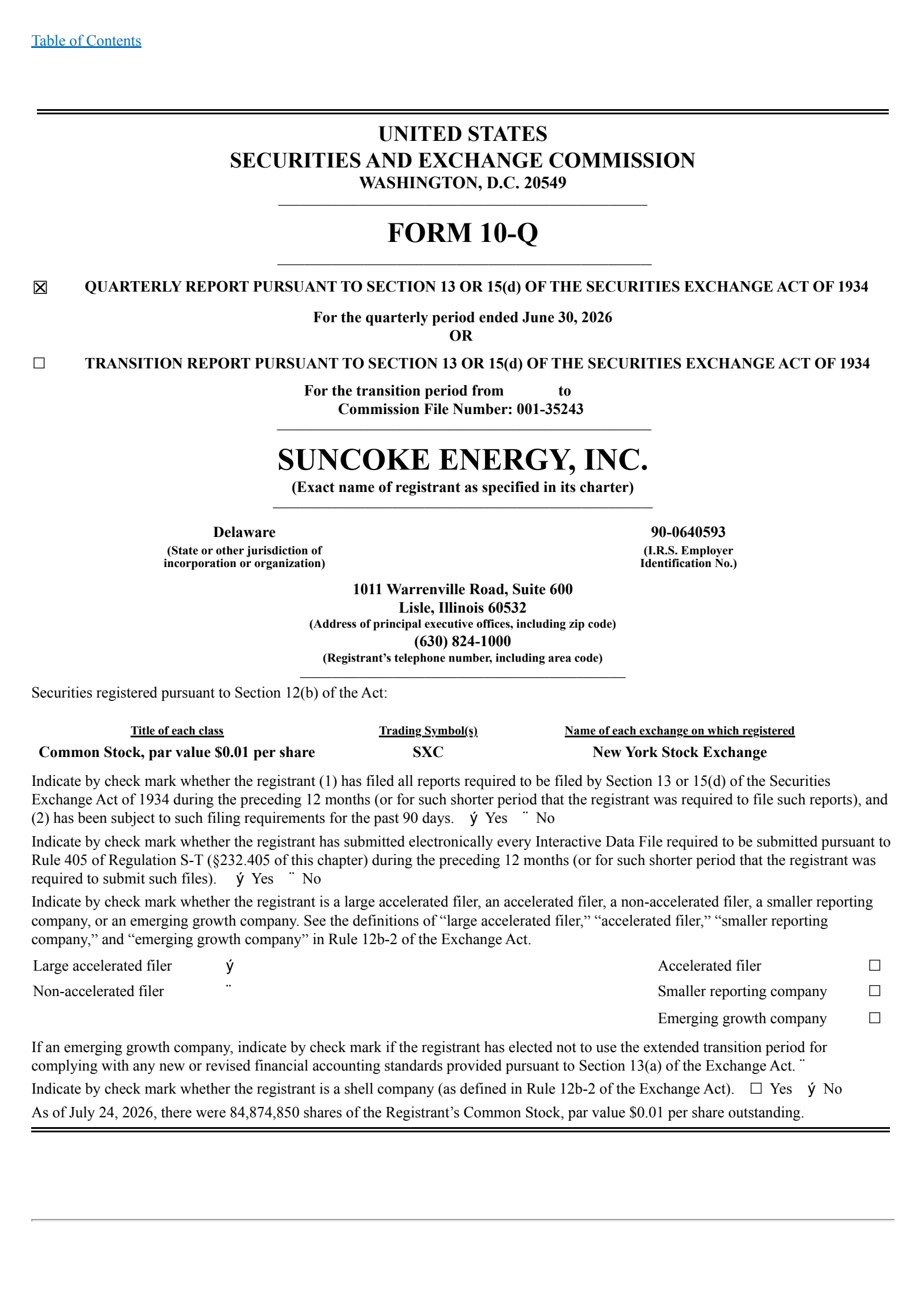 SunCoke Energy's Q2 2026 Quarterly report