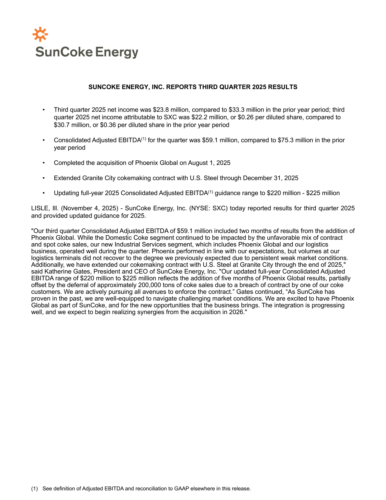 SunCoke Energy's Q3 2025 Earnings Release