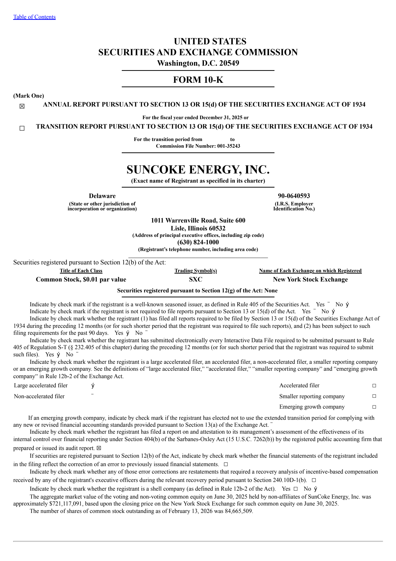 SunCoke Energy's Q4 2025 Annual report