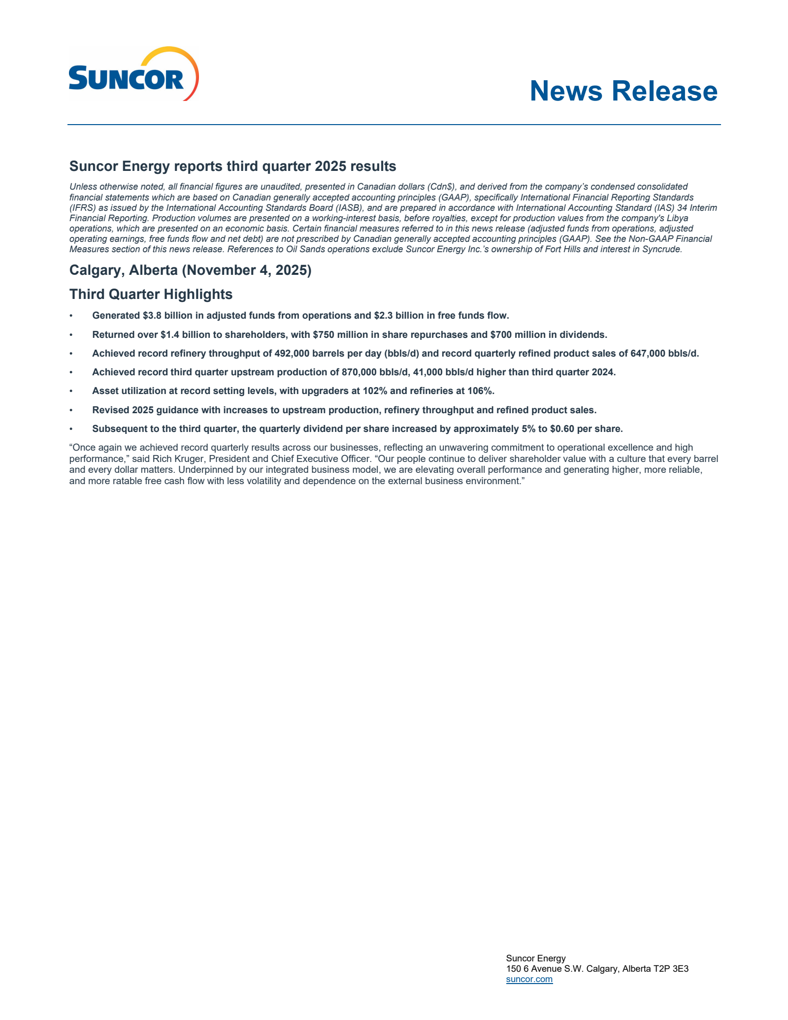 Suncor Energy's Q3 2025 Earnings Release