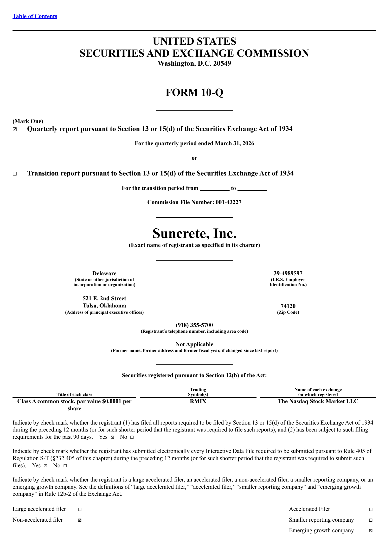 Suncrete's Q1 2026 Quarterly report