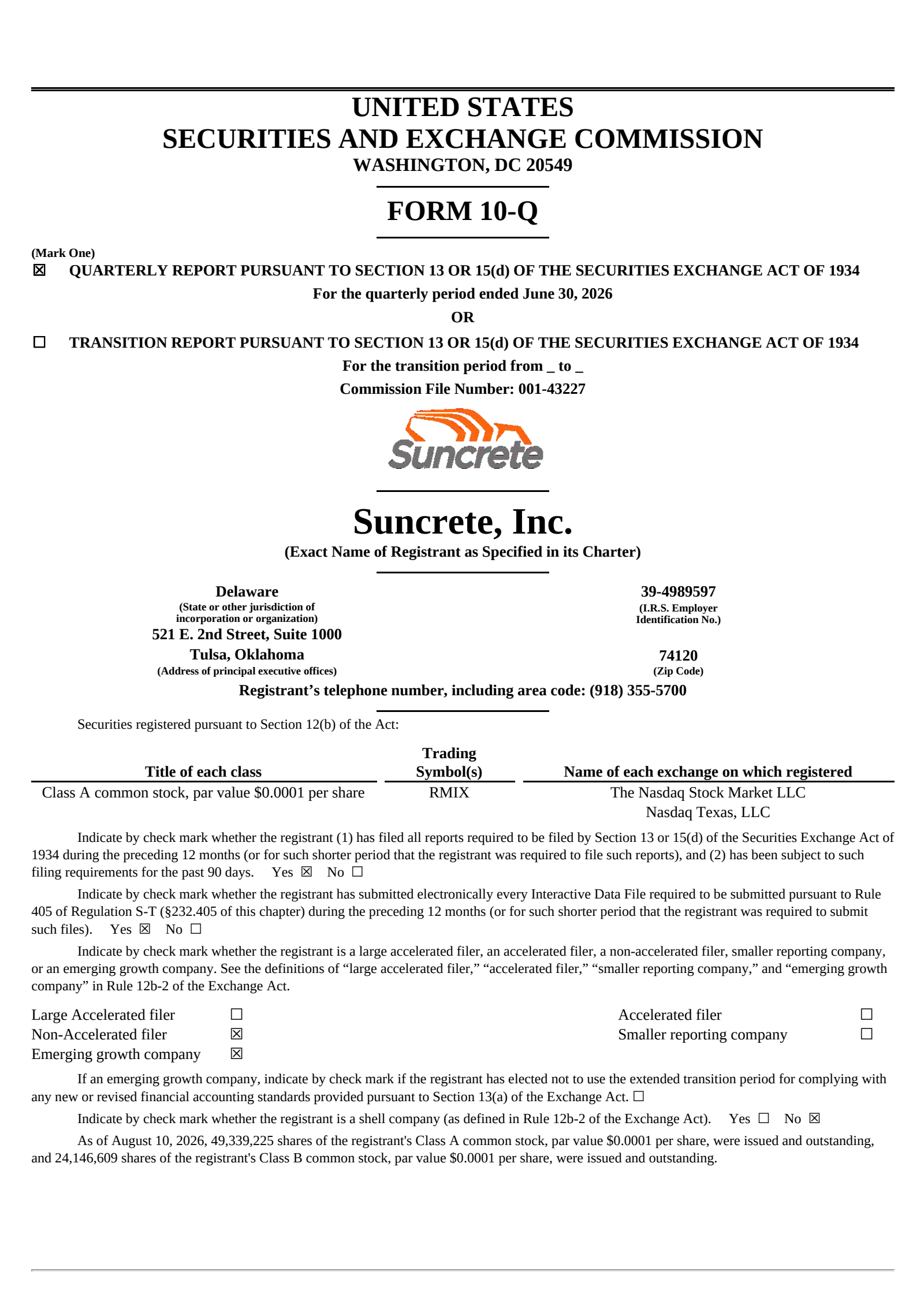 Suncrete's Q2 2026 Quarterly report