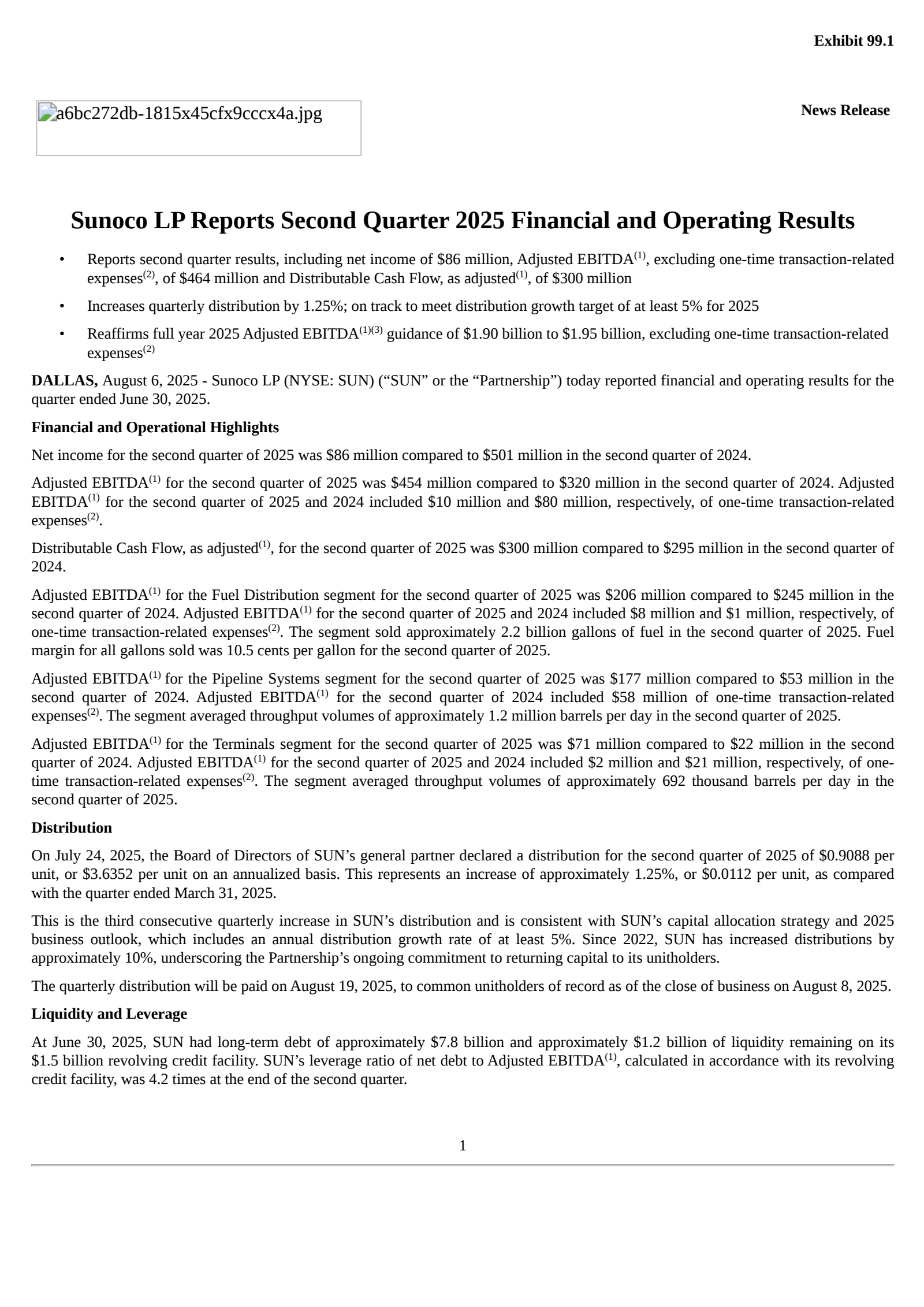 Sunoco's Q2 2025 Press Release