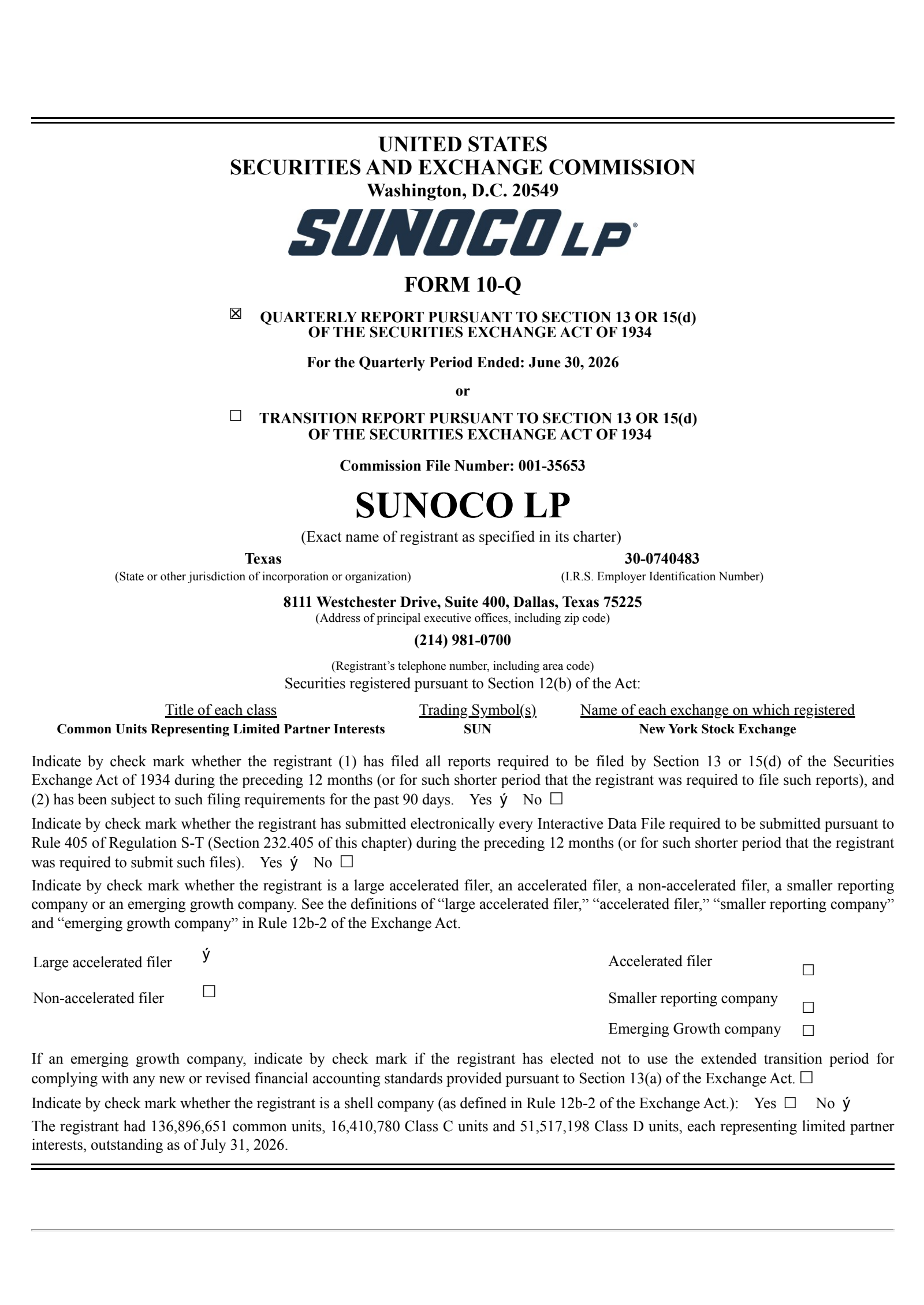 Sunoco's Q2 2026 Quarterly report